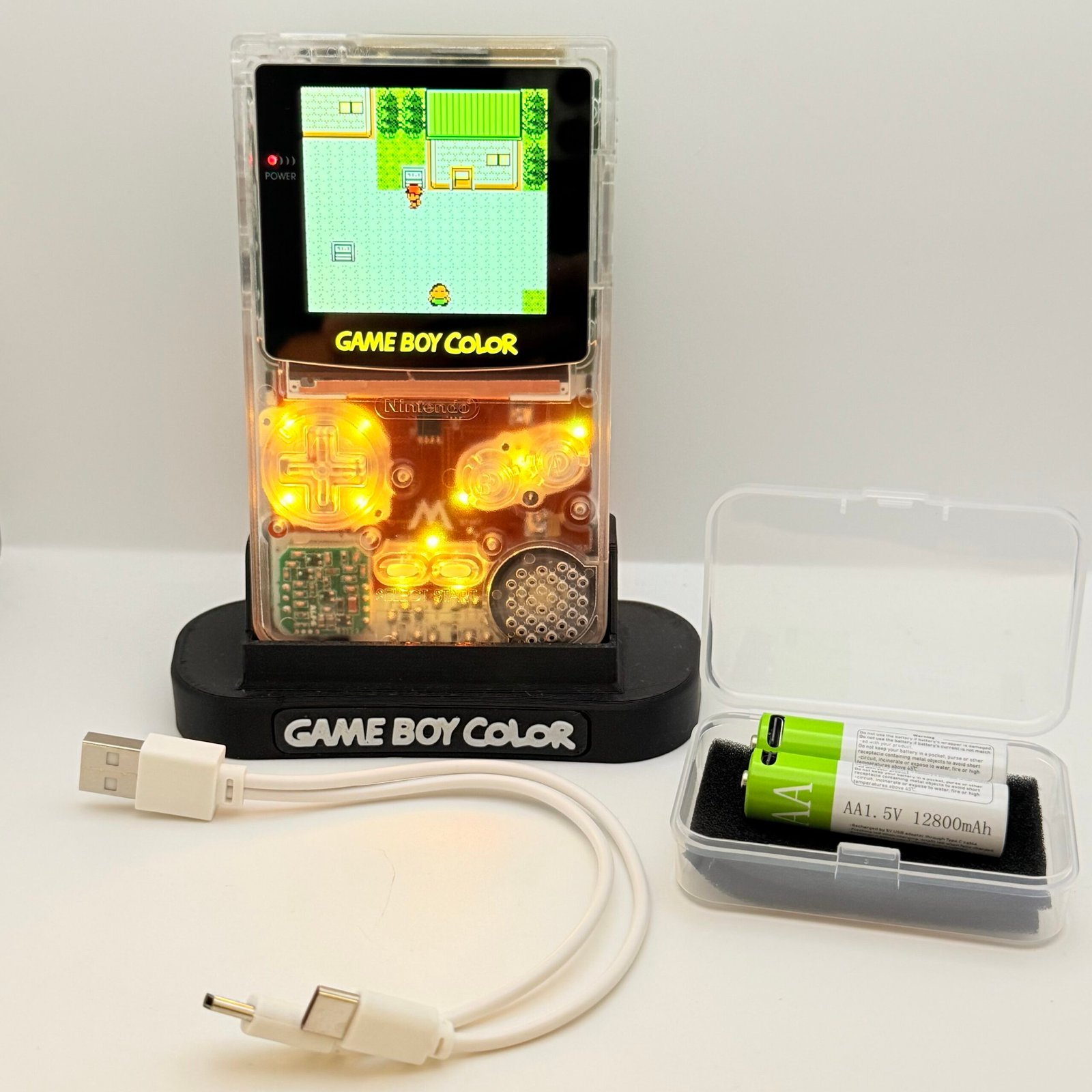 Game Boy Color - IPS V3 - Full Clear + LED TASTI + 2 Batterie USB-c + Stand