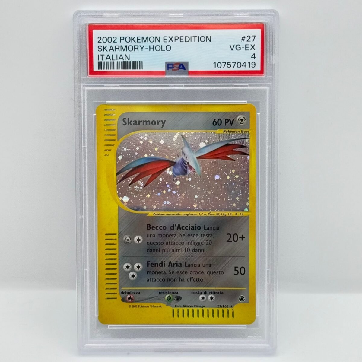CARTA POKÉMON SKARMORY HOLO 27/165 - 2002 - EXPEDITION - ITA - PSA 4