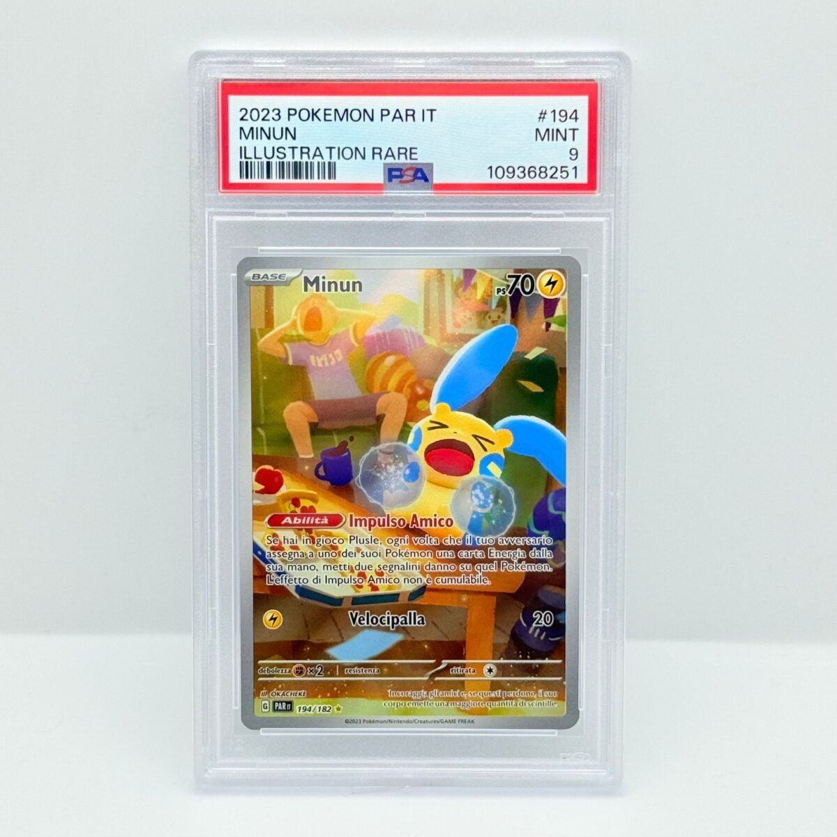 CARTA POKÉMON MINUN 194/182 - 2023 - PARADOSSO TEMPORALE - ITA - PSA 9