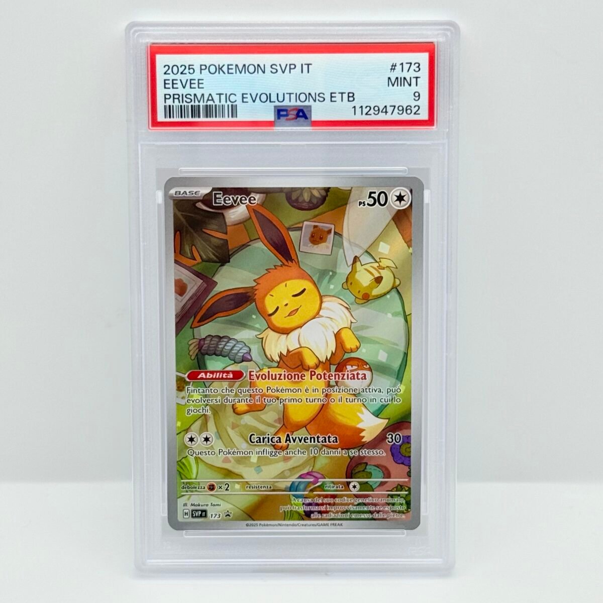 CARTA POKEMON EEVEE PROMO 173 ETB - EVOLUZIONI PRISMATICHE - ITA - PSA 9