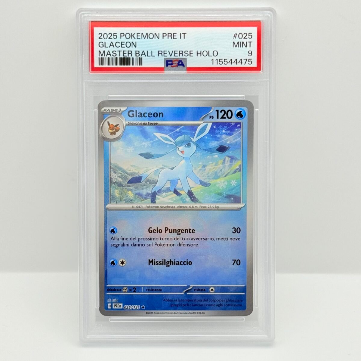 CARTA POKEMON GLACEON 025/131 - MASTERBALL - EVOLUZIONI PRISMATICHE -ITA - PSA 9