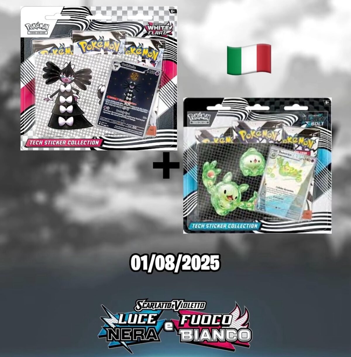 🇮🇹 POKEMON TECH STICKER LUCE NERA + FUOCO BIANCO - ITA - SIGILLATI - NUOVI