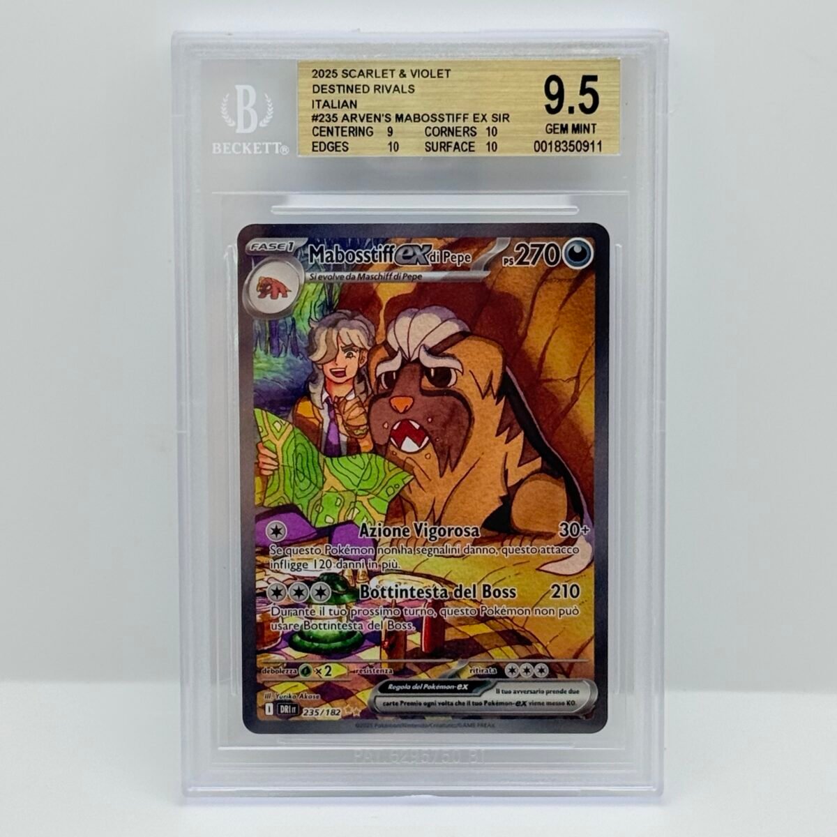CARTA POKEMON MABOSSTIFF EX DI PEPE 235/182 RIVALI PREDESTINATI - ITA - BGS 9,5