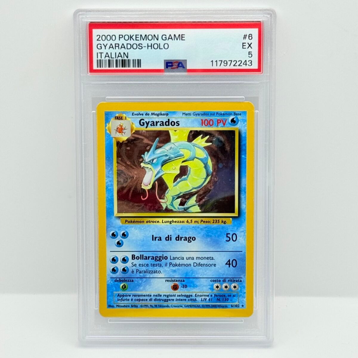 CARTA POKÉMON GYARADOS HOLO 6/102 (2000) UNLIMITED - ITA - PSA 5