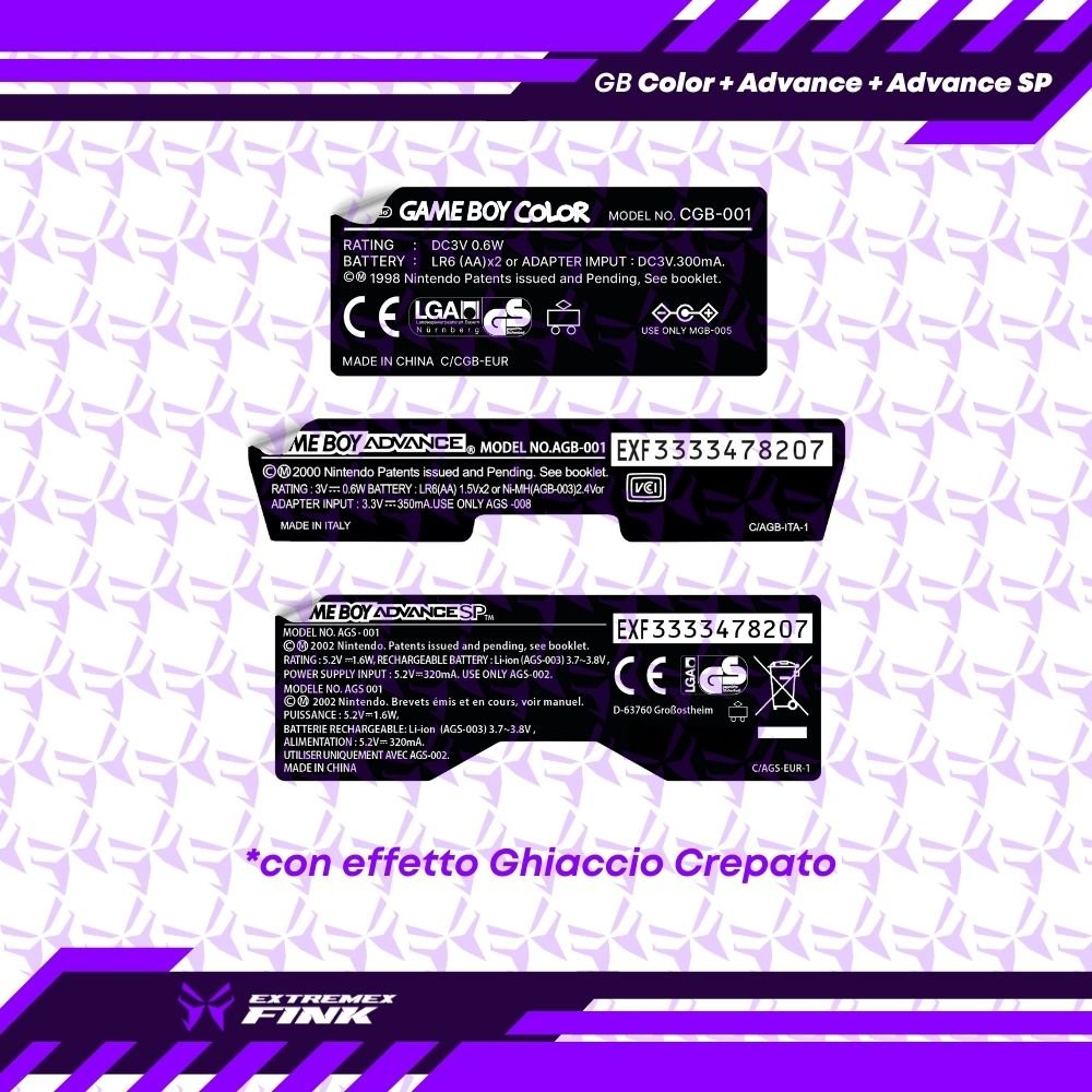 Adesivi retro Game Boy Color, Advance e Advance SP con effetto Ghiaccio Crepato