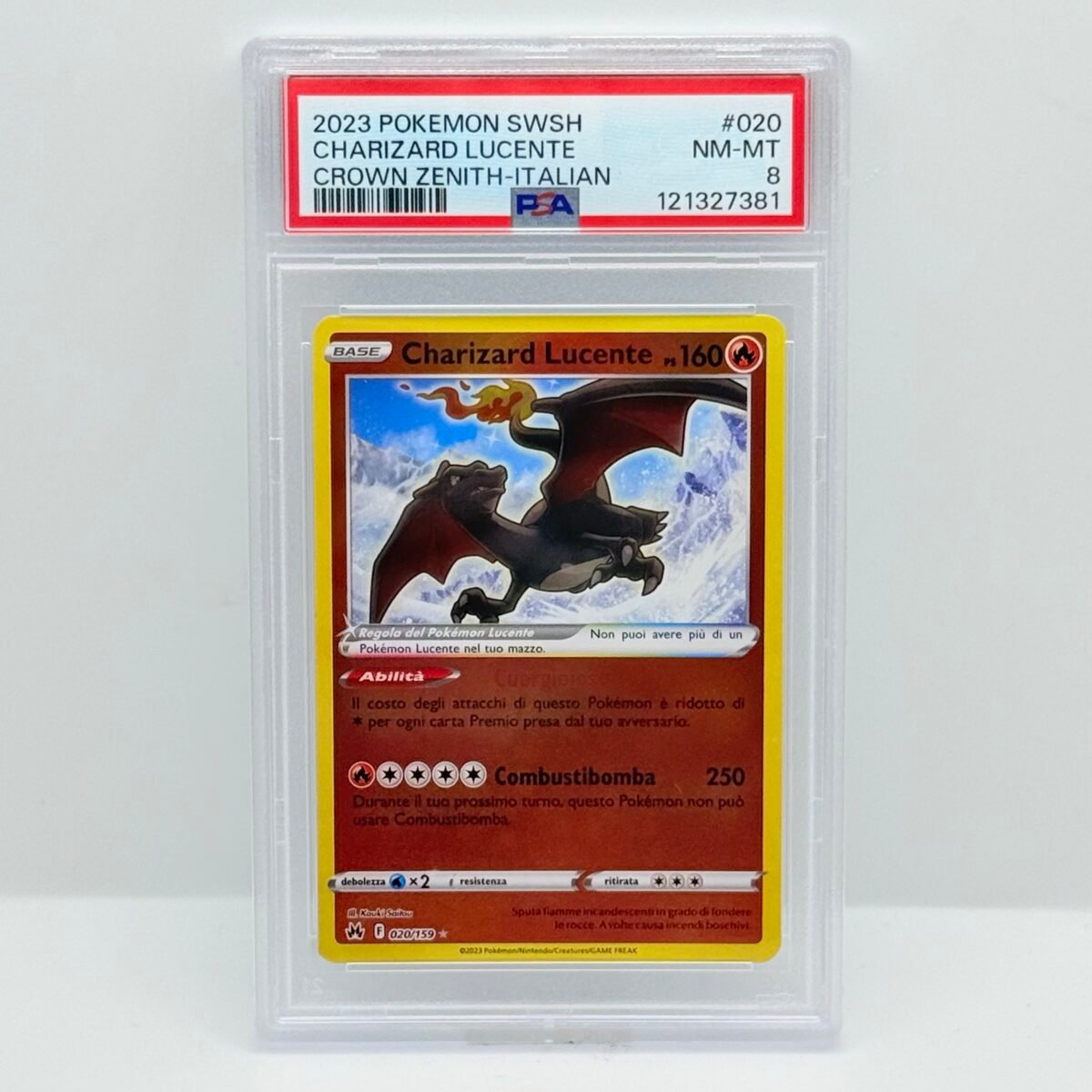 CARTA POKEMON CARD CHARIZARD LUCENTE 020/159 - ZENIT REGALE - ITA - PSA 8
