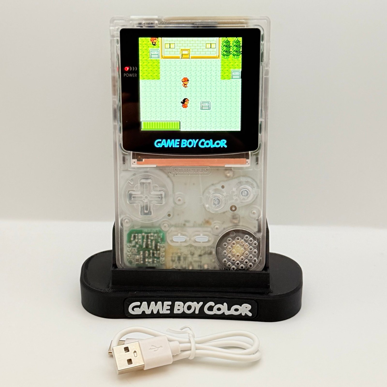 Game Boy Color - IPS V3 - Full Clear (Trasparente) + Batteria fissa USB-c + Stand