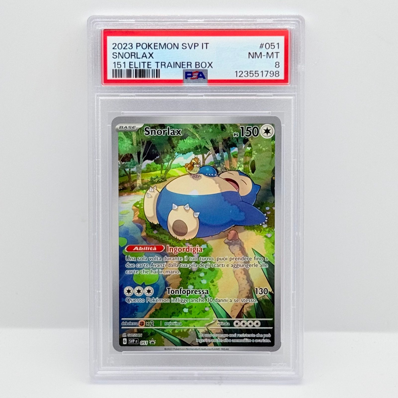 CARTA POKEMON CARD SNORLAX 051 PROMO ETB - 2023 - MEW 151 - ITA - PSA 8 -