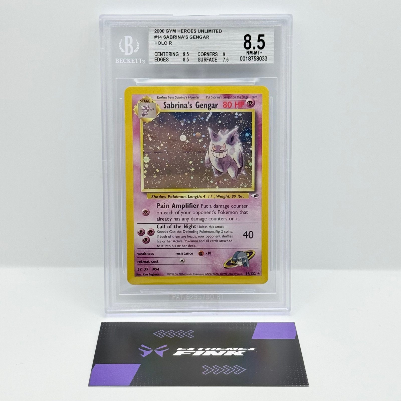 CARTA POKEMON SABRINA‘S GENGAR HOLO 14/132 - GYM HEROES - BECKETT / BGS 8,5