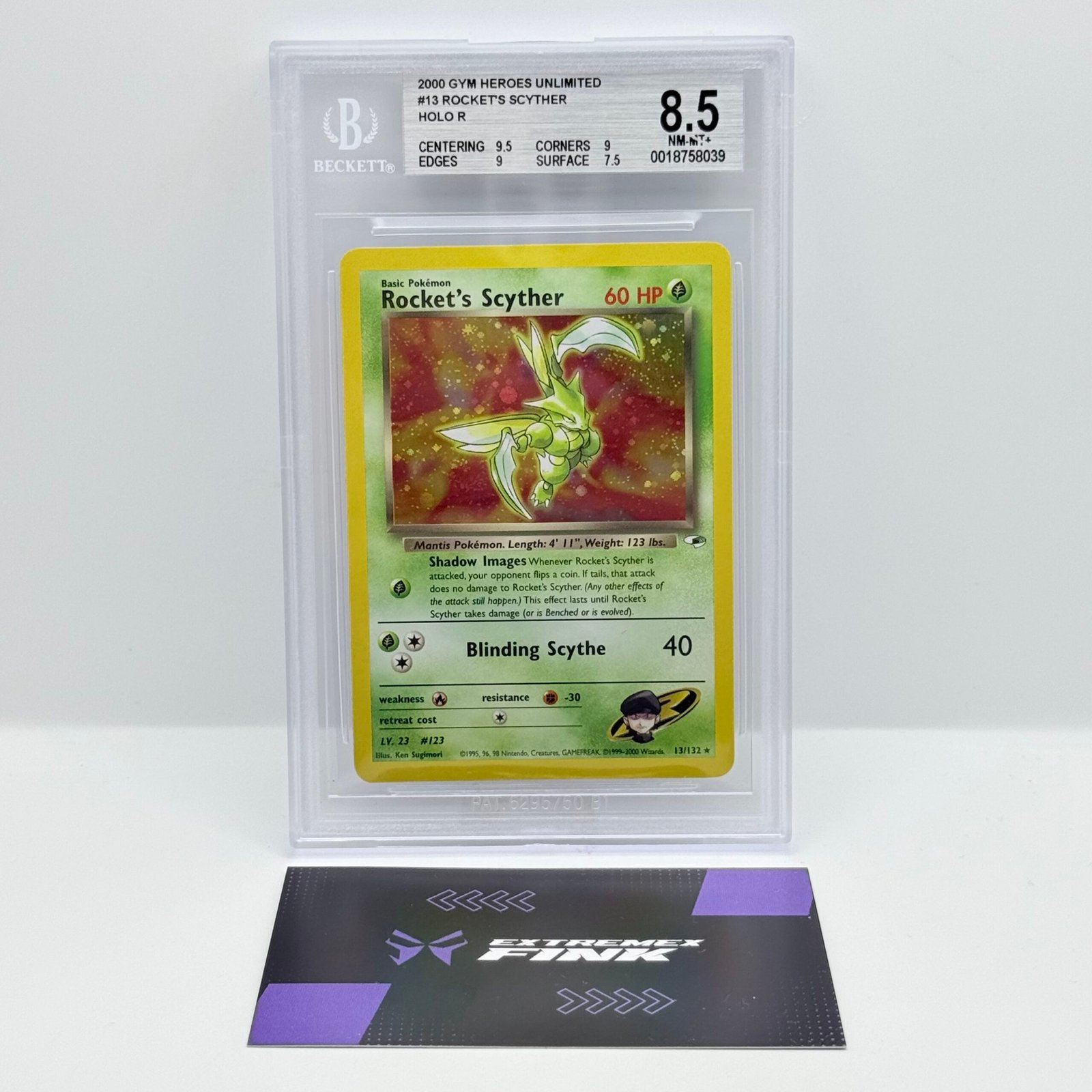 CARTA POKEMON ROCKET‘S SCYTHER HOLO 3/132 - GYM HEROES - BECKETT / BGS 8,5