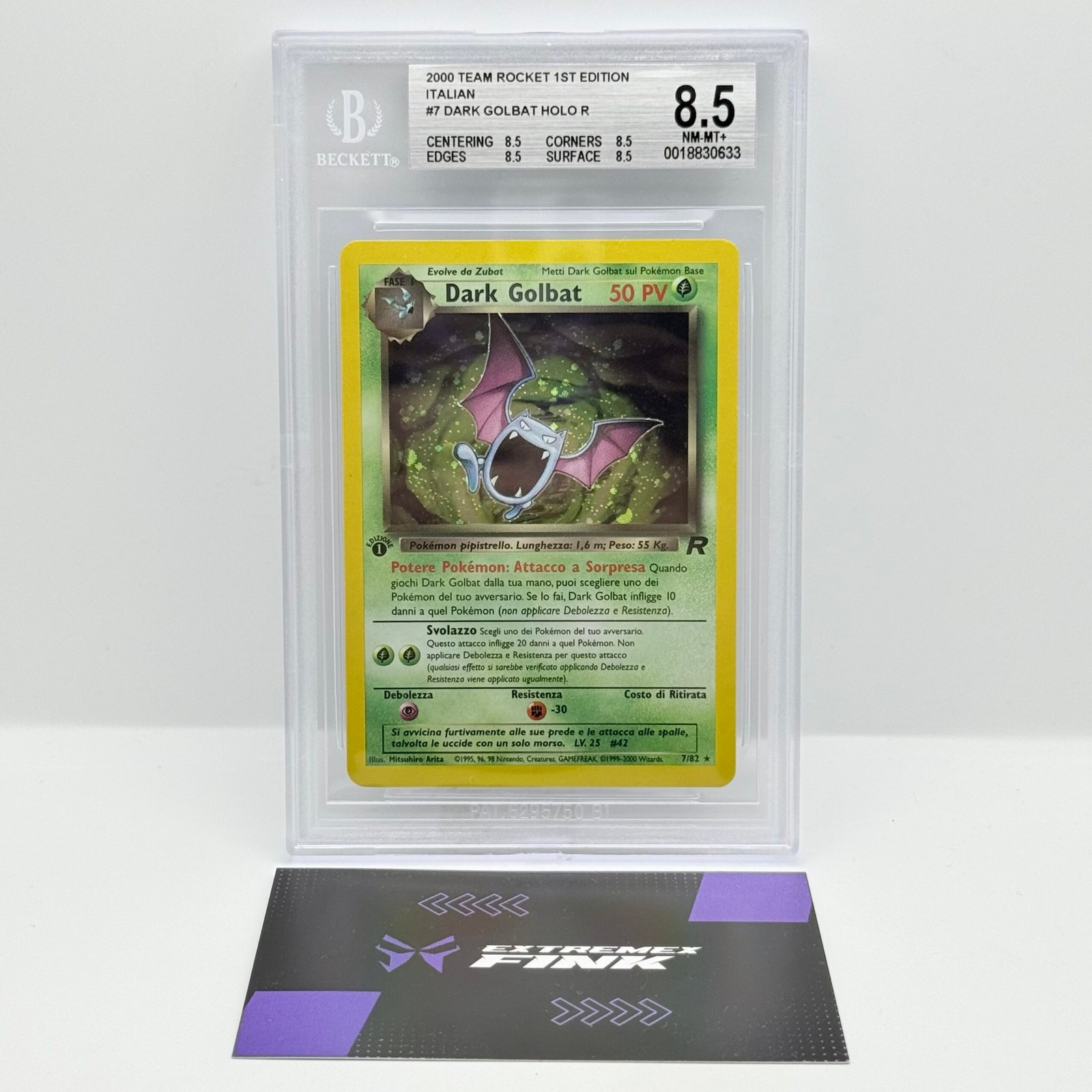 CARTA POKEMON DARK GOLBAT HOLO 7/82 - ITA - TEAM ROCKET - 1 EDIZIONE - BGS 8,5
