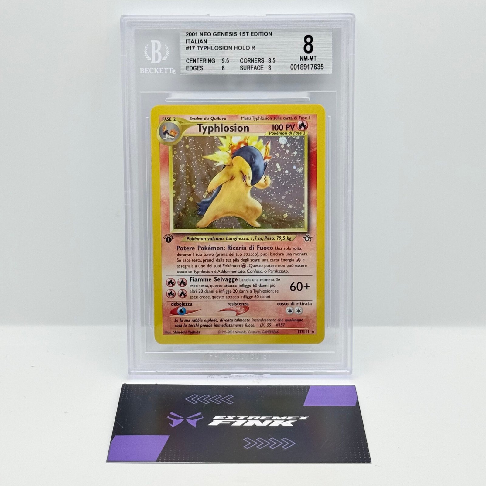CARTA POKEMON TYPHLOSION HOLO 17/111 - ITA - NEO GENESIS - 1 EDIZIONE - BGS 8