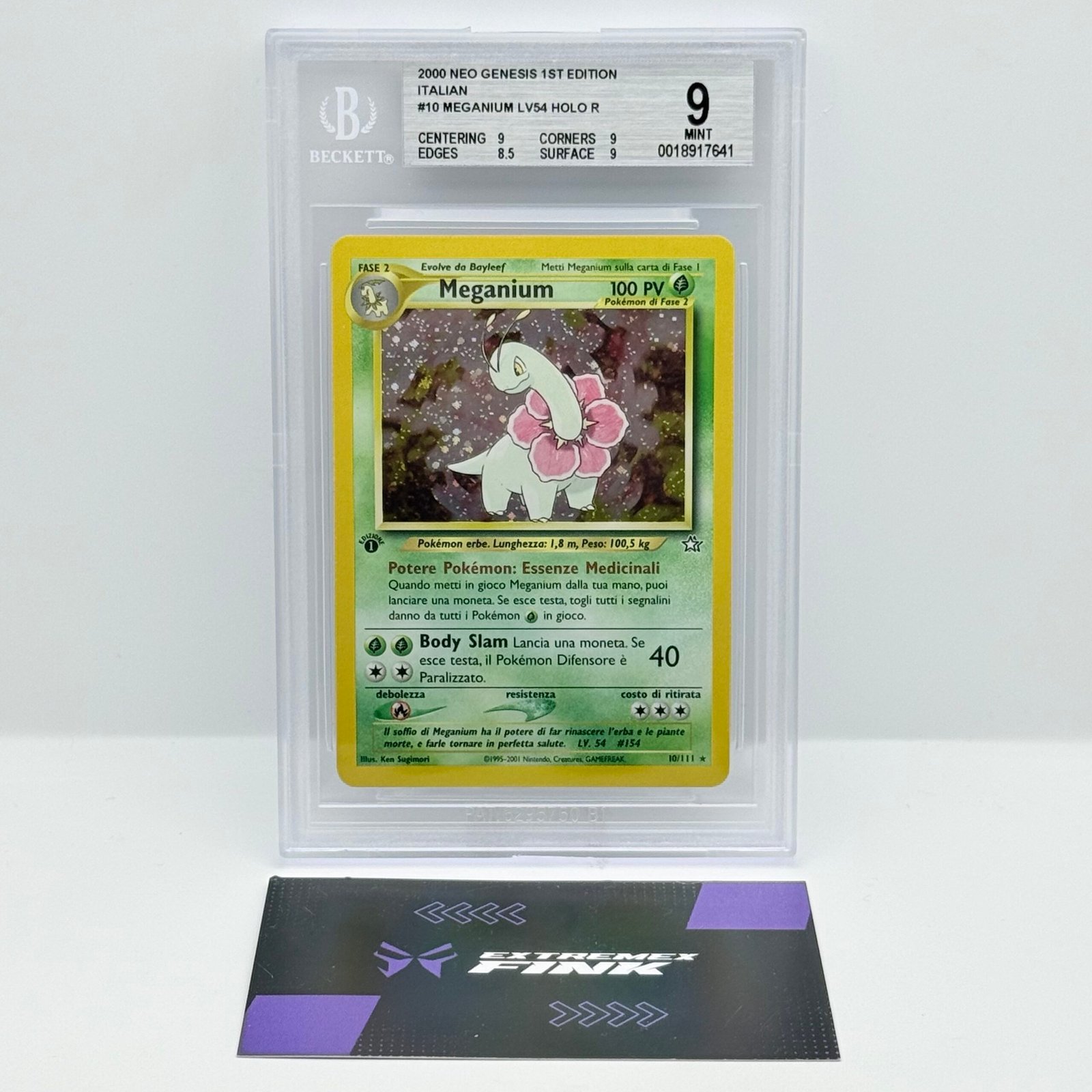 CARTA POKEMON MEGANIUM HOLO 10/111 - ITA - 1 EDIZIONE - NEO GENESIS - BGS 9