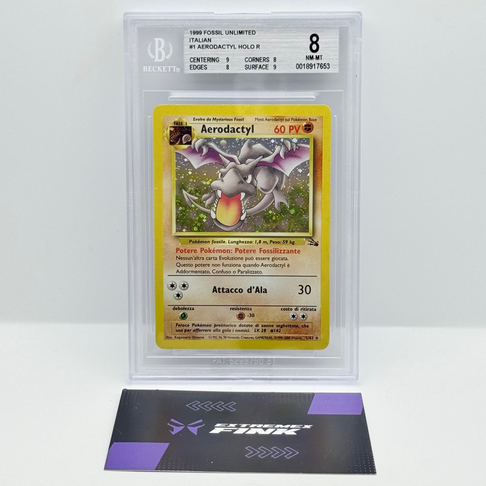 CARTA POKEMON AERODACTYL HOLO 1/62 - ITA - SET FOSSIL - BECKETT / BGS 8