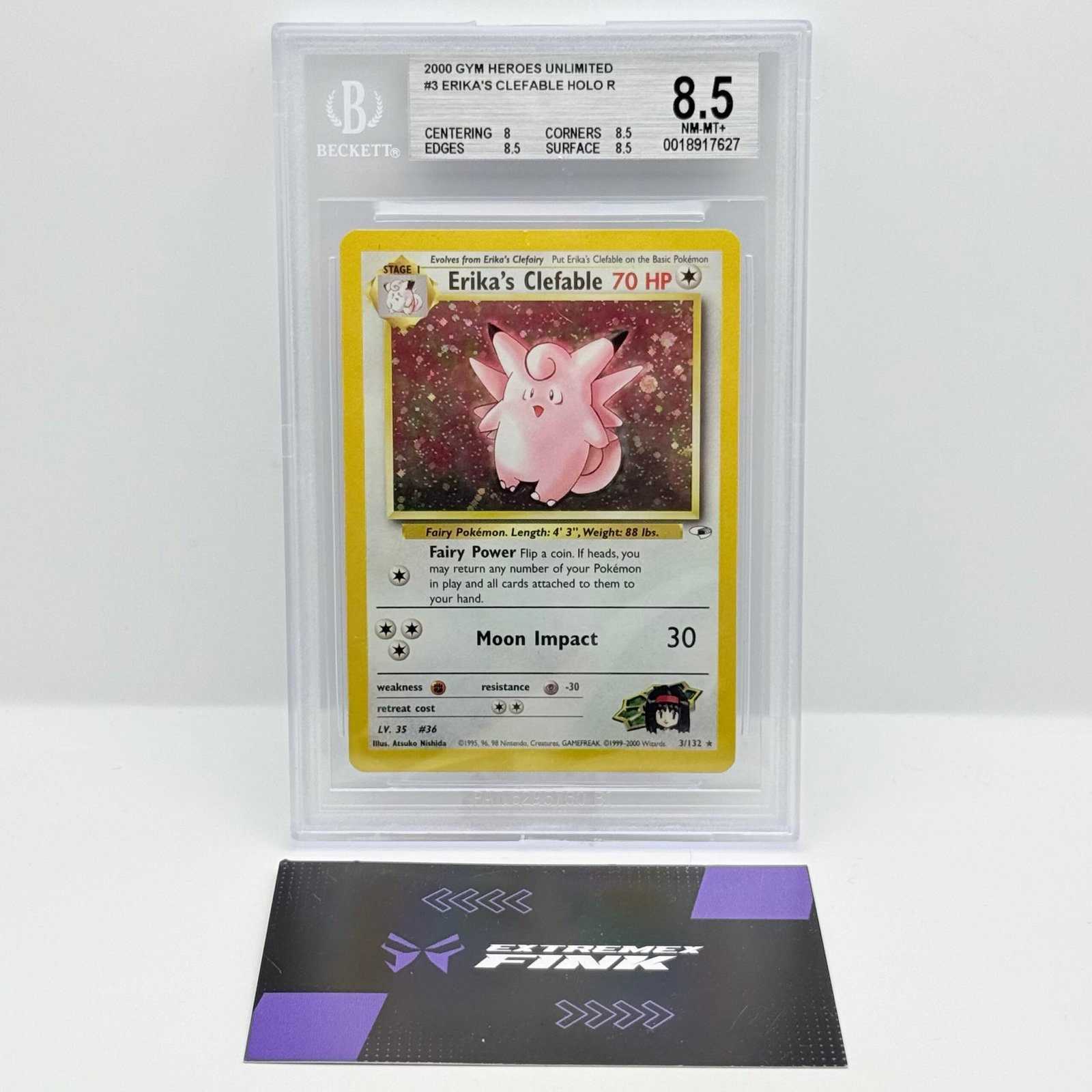 CARTA POKEMON ERIKA‘S CLEFABLE HOLO 3/132 - ITA - GYM HEROES - BGS 8,5
