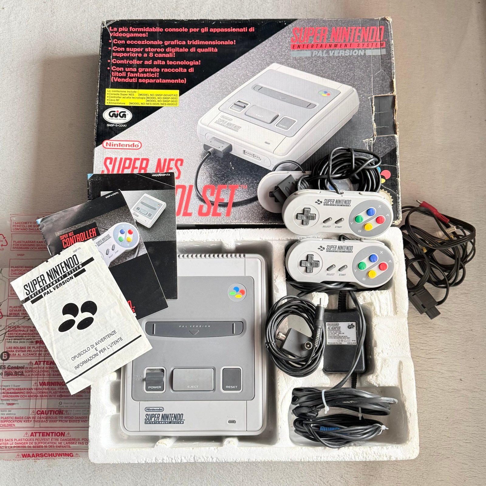 SUPER NINTENDO SNES GIG ITALIA - ITA - BOXATO - 100% ORIGINALE - CON 2 JOYPAD