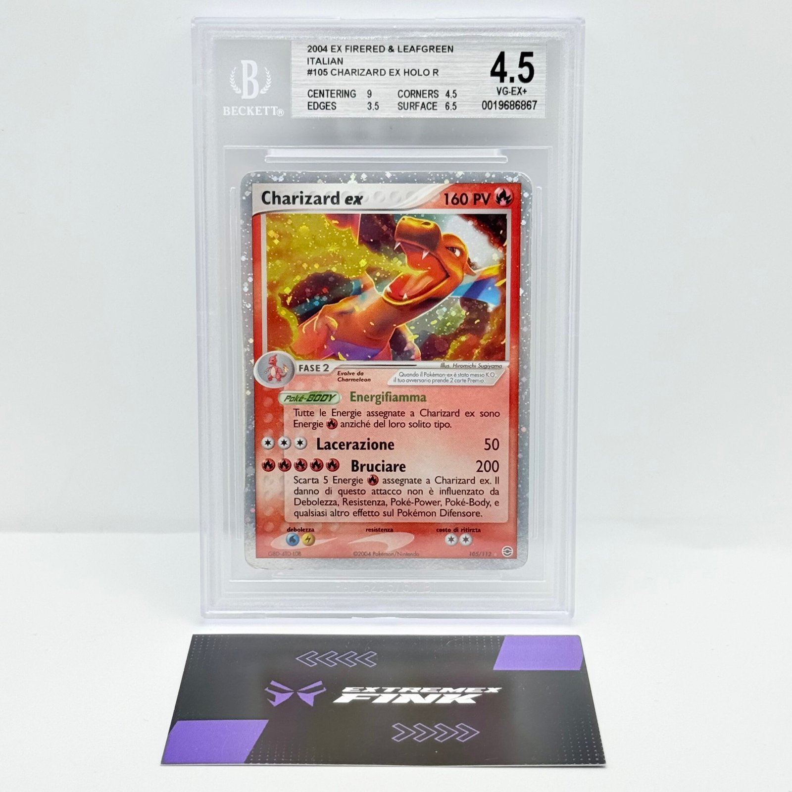 CARTA POKEMON CHARIZARD EX HOLO 105/112 - ITA - SET RF E VF - BECKETT / BGS 4,5