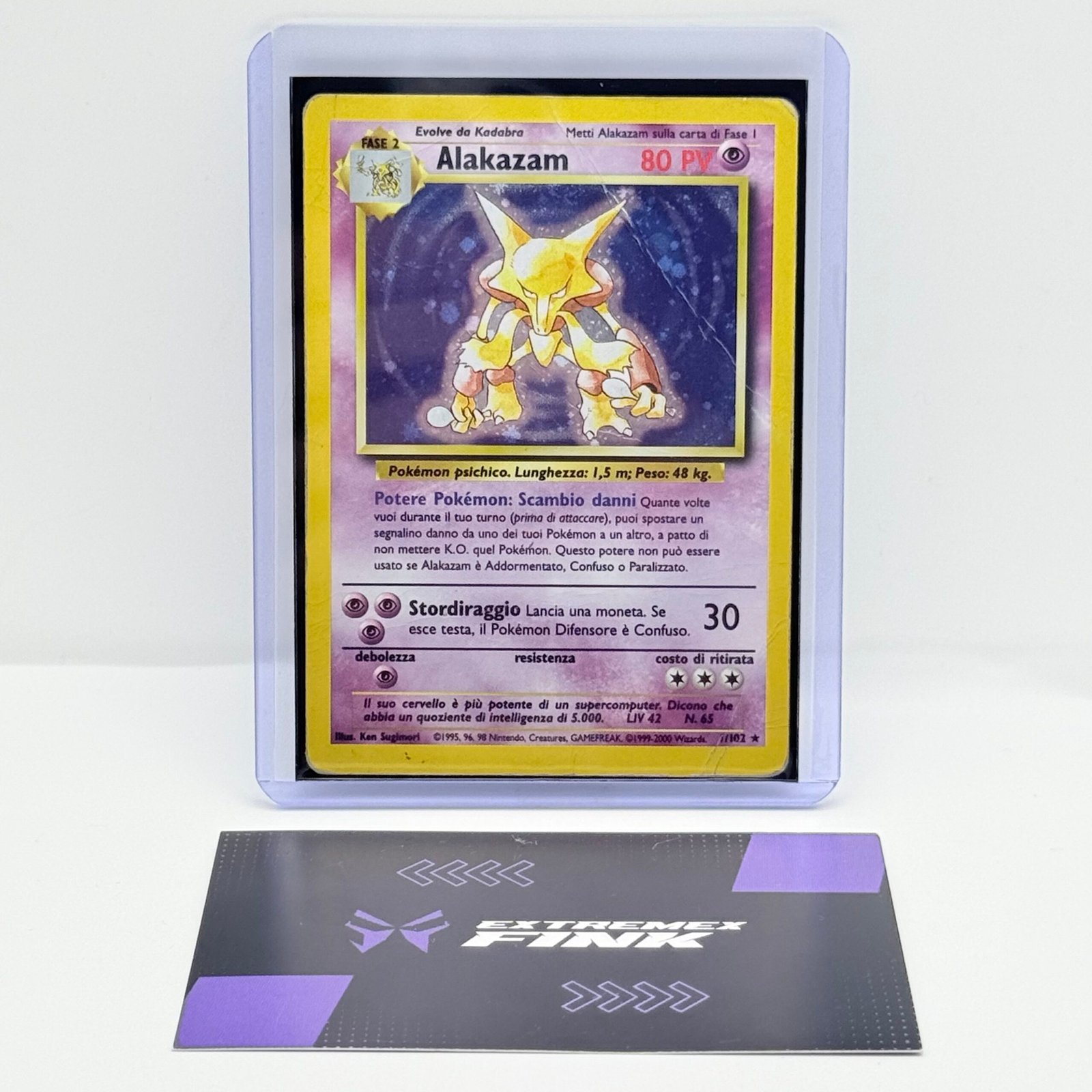 CARTA POKEMON CARD ALAKAZAM HOLO 1/102 - ITA - SET BASE - PLAYED / POOR