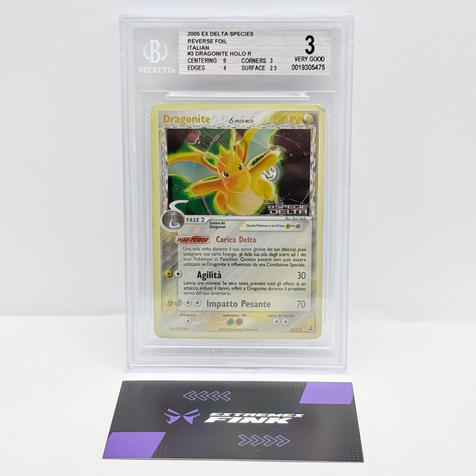 CARTA POKEMON DRAGONITE 3/113 ! STAMPED ! - DELTA SPECIES - ITA - BECKETT BGS 3