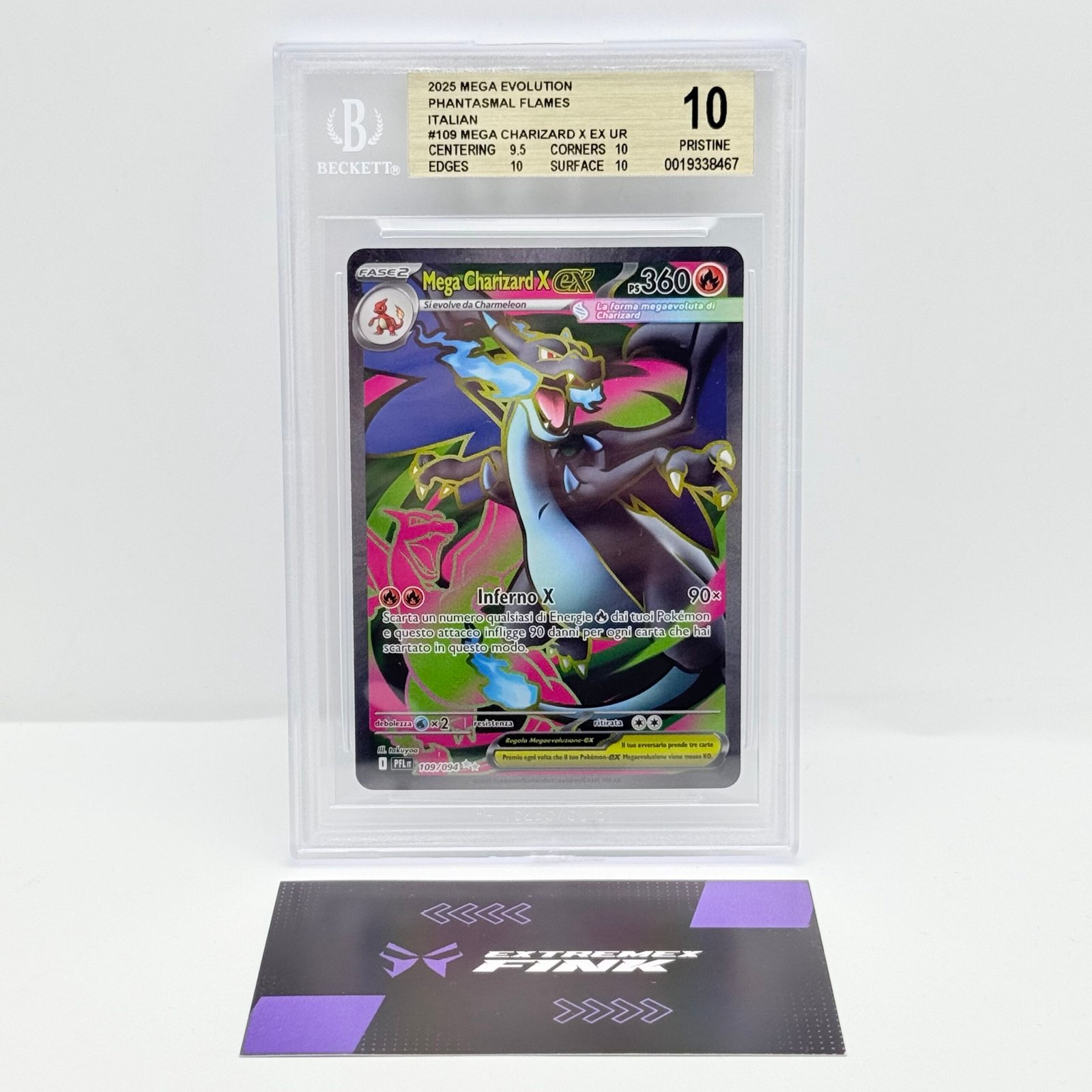 CARTA POKEMON MEGA CHARIZARD X EX 109/094 ITA FIAMME SPETTRALI - BECKETT BGS 10