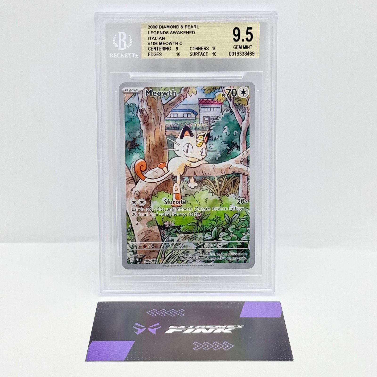 CARTA POKEMON MEOWTH 106/094 ITA FIAMME SPETTRALI - BECKETT BGS 9,5