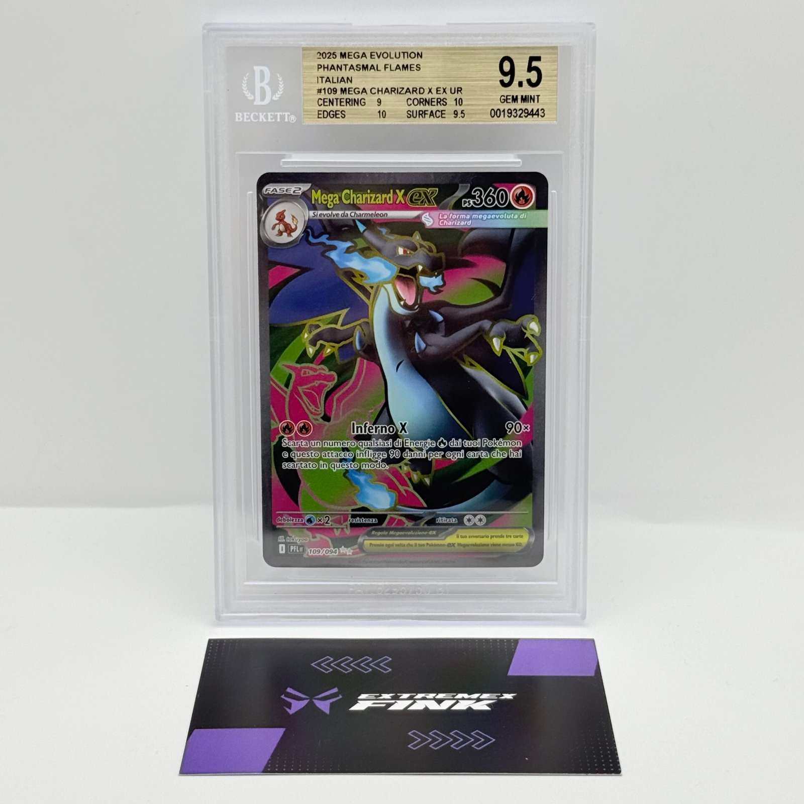 CARTA POKEMON MEGA CHARIZARD X EX 109/094 ITA FIAMME SPETTRALI - BECKETT BGS 9,5