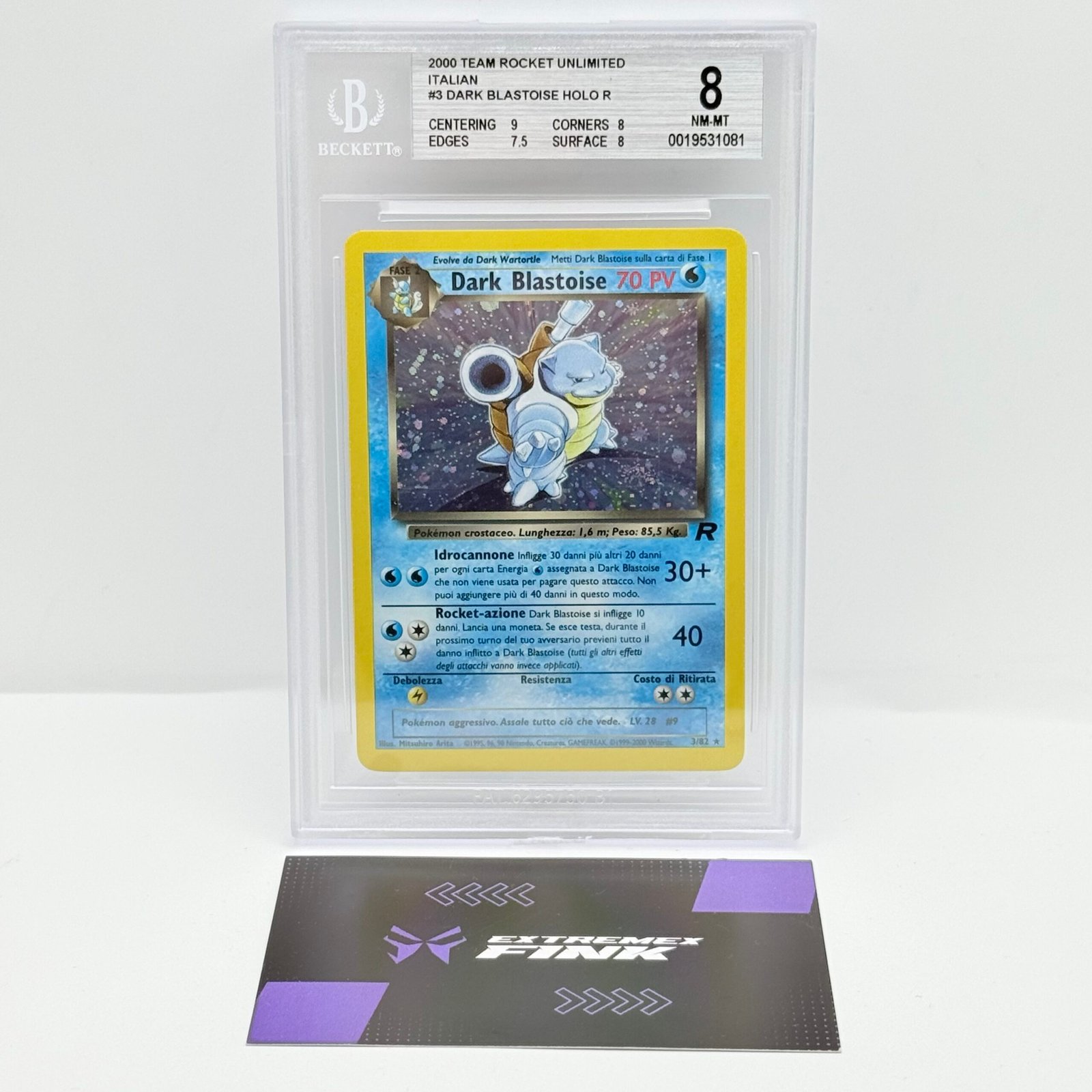 CARTA POKEMON DARK BLASTOISE HOLO 3/82 - ITA - TEAM ROCKET - BECKETT BGS 8
