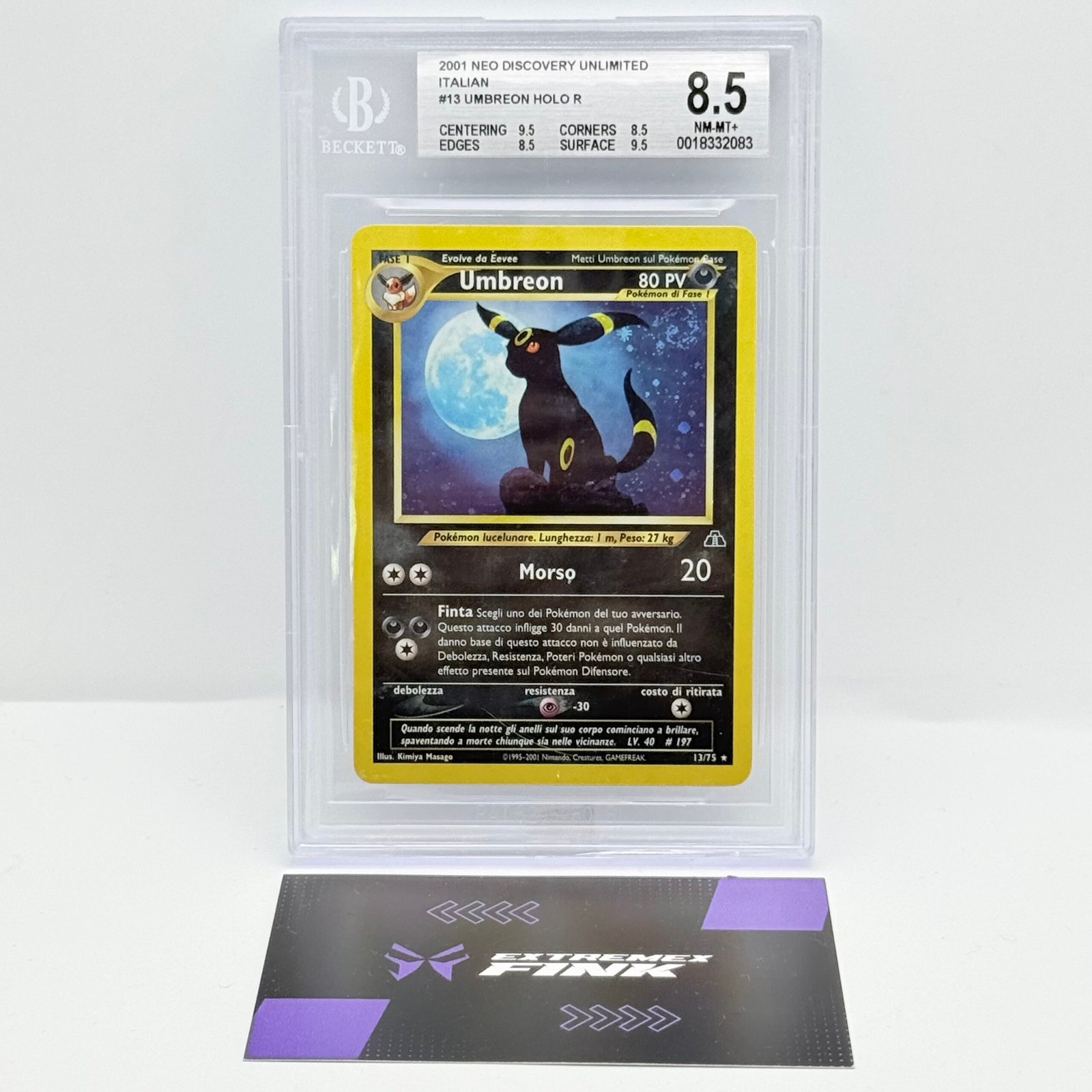 CARTA POKEMON UMBREON HOLO 13/75 - ITA - NEO DISCOVERY - BECKETT / BGS 8,5 CON SWIRL