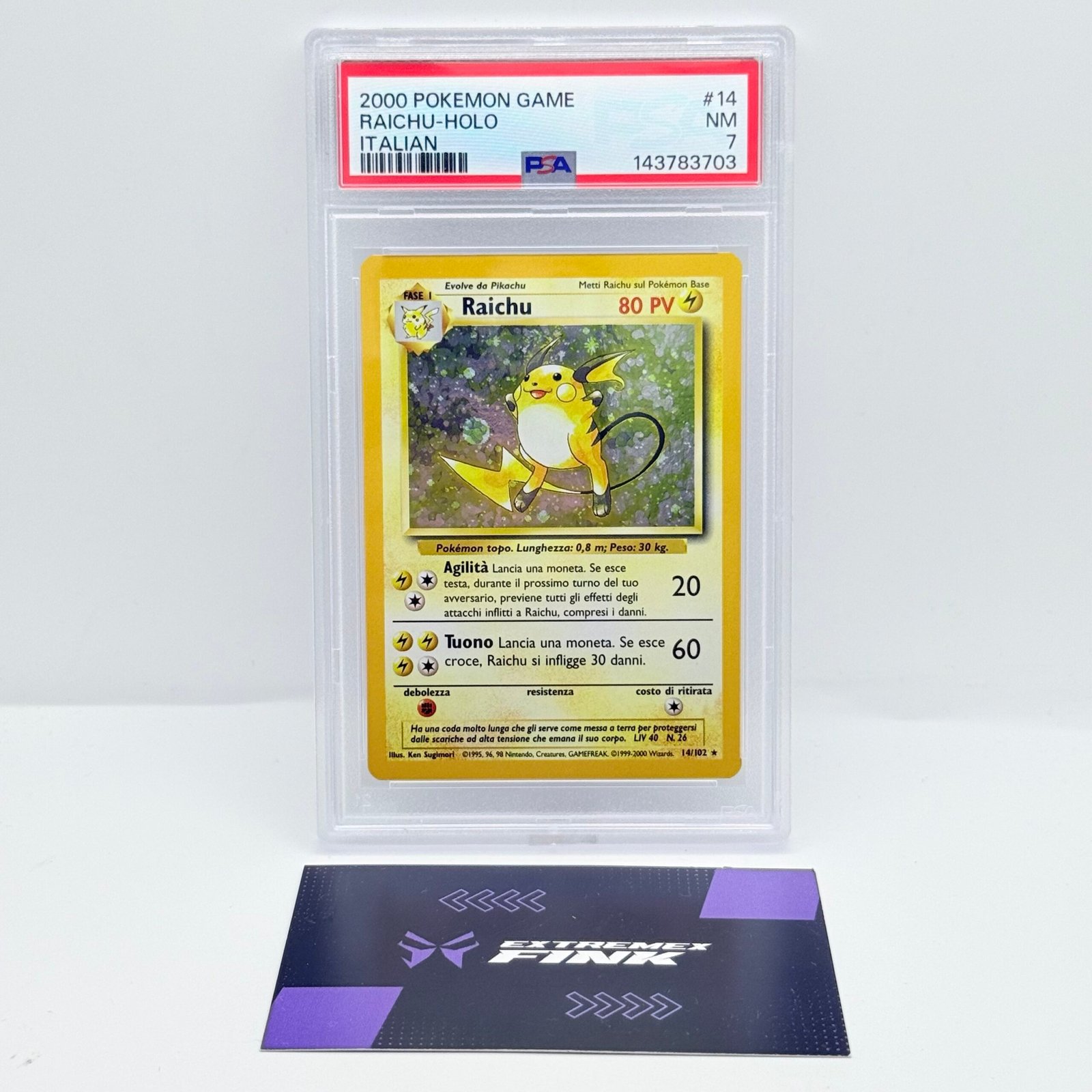 CARTA POKÉMON RAICHU HOLO 14/102 (2000) SET BASE UNLIMITED - ITA - PSA 7