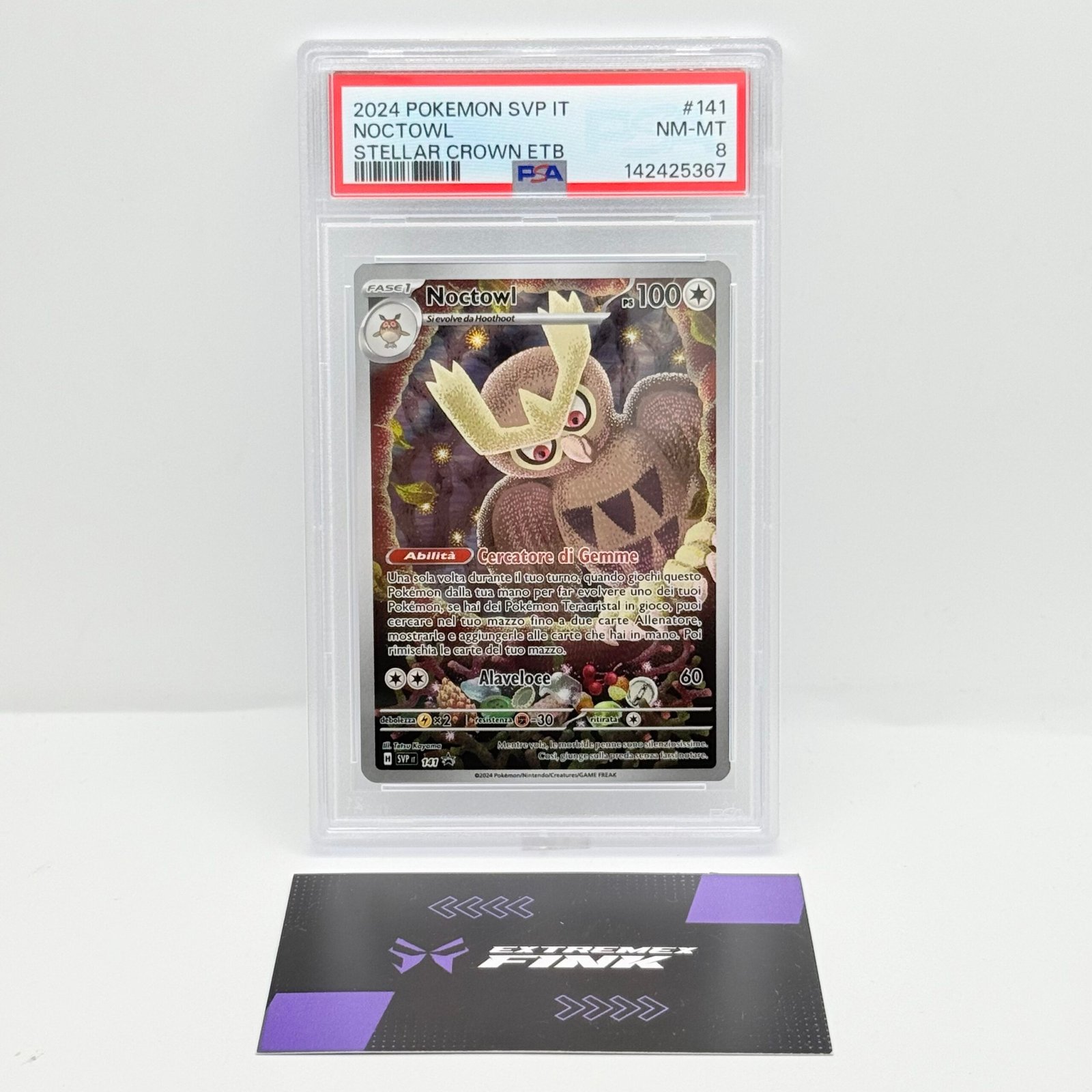 CARTA POKÉMON NOCTOWL PROMO 141 - ITA CORONA ASTRALE ETB PROMO - PSA 8