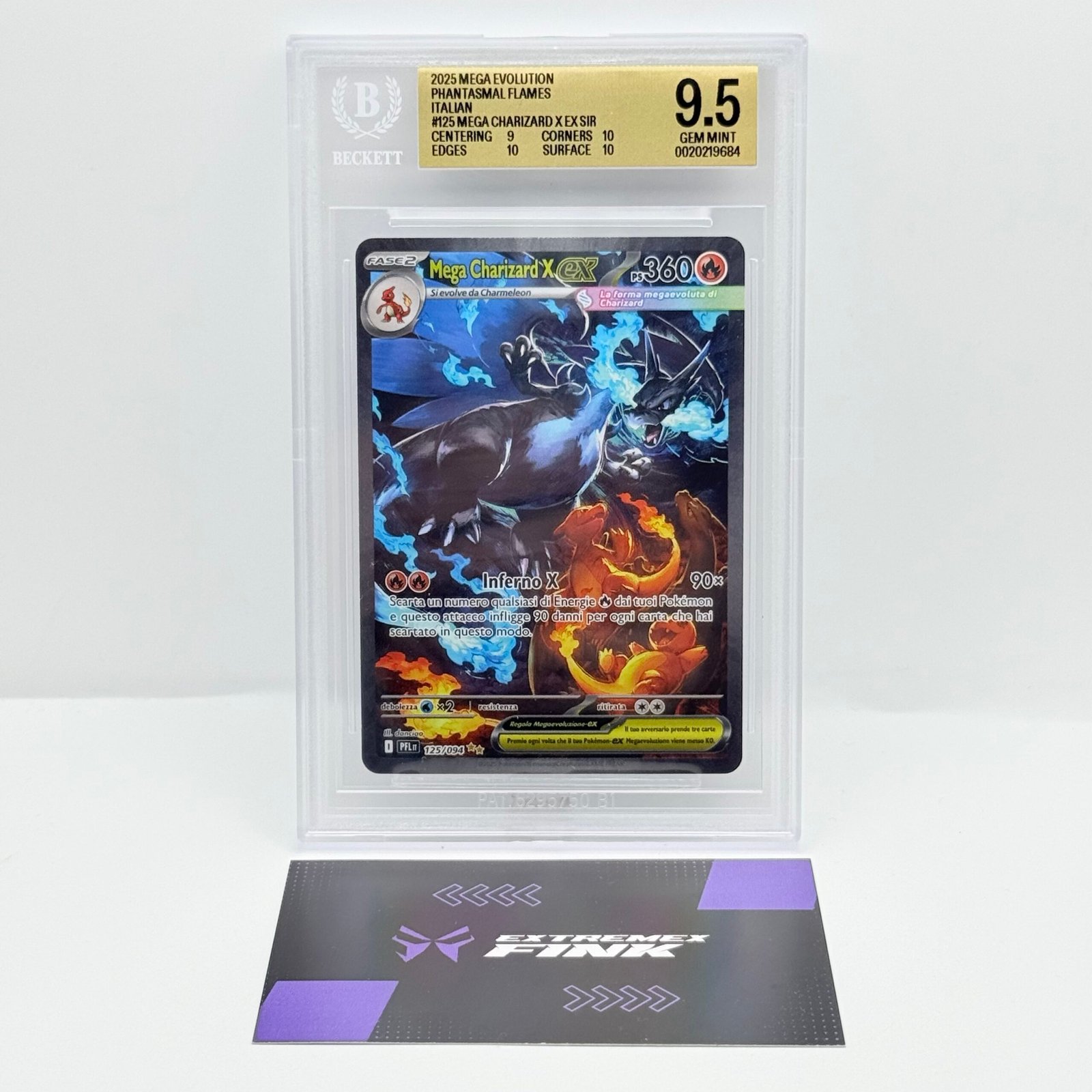 CARTA POKEMON MEGA CHARIZARD X EX 125/094 ITA FIAMME SPETTRALI - BECKETT BGS 9,5
