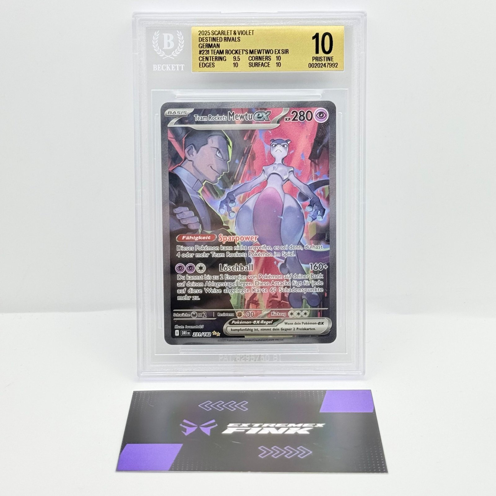 🇩🇪 CARTA POKÉMON TEAM ROCKETS MEWTWO EX 231/182 - GERMAN DEUTSCH - BGS 10 !!