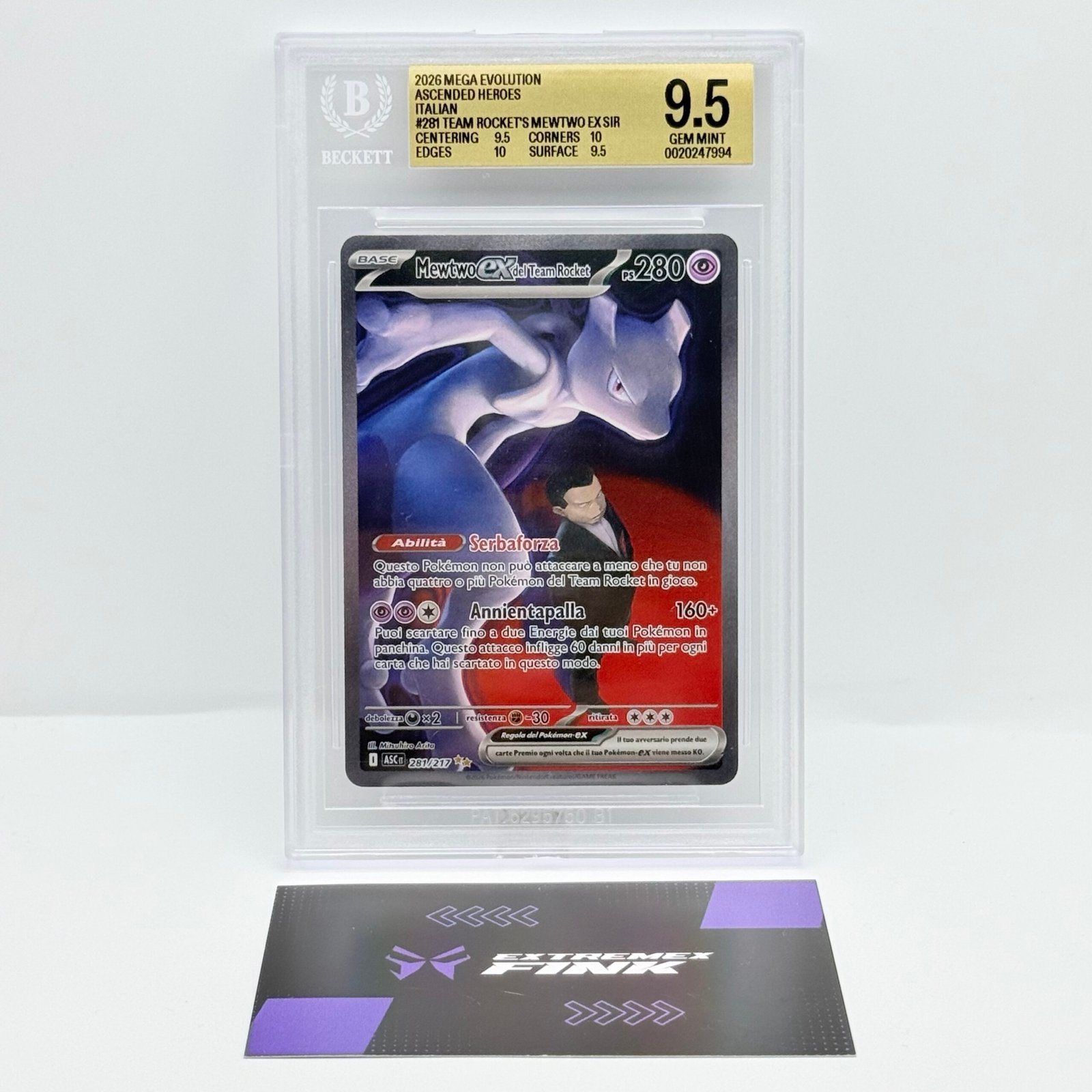 CARTA POKÉMON MEWTWO EX DEL TEAM ROCKET 281/217 - ITA ASCESA EROICA - BGS 9,5