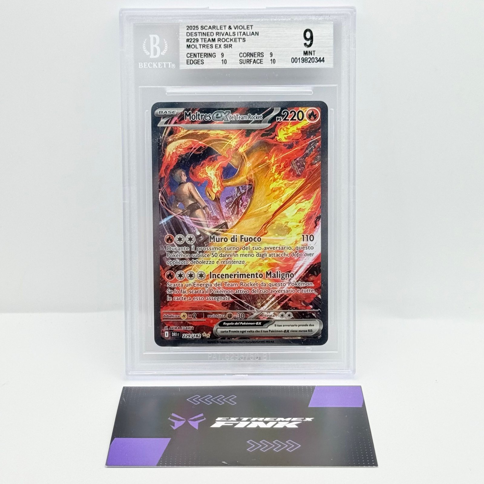 CARTA POKEMON MOLTRES EX DEL TEAM ROCKET 229/182 RIVALI PREDESTINATI ITA - BGS 9