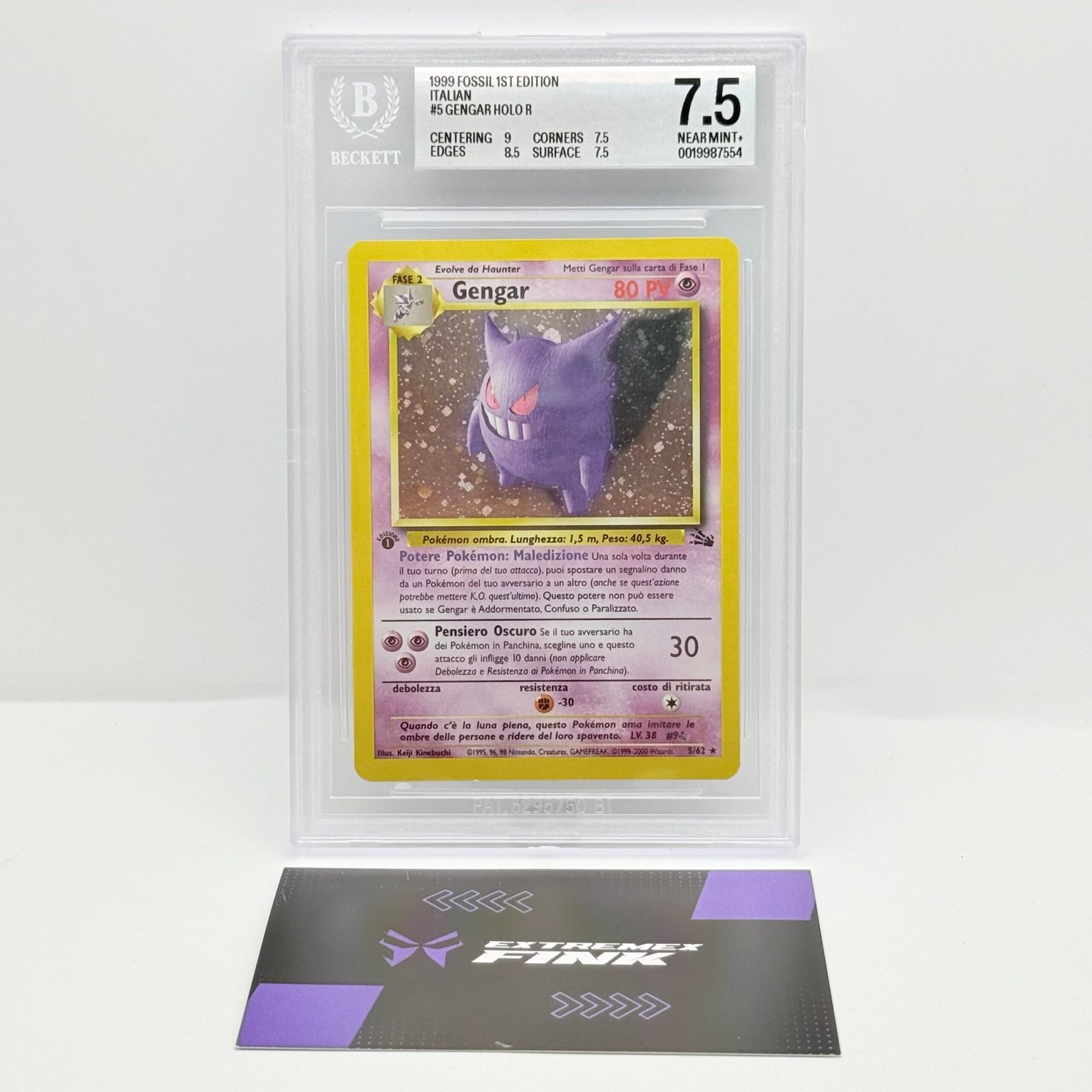 CARTA POKEMON GENGAR HOLO 5/62 - 1 EDIZIONE - ITA - SET FOSSIL - BECKETT BGS 7,5