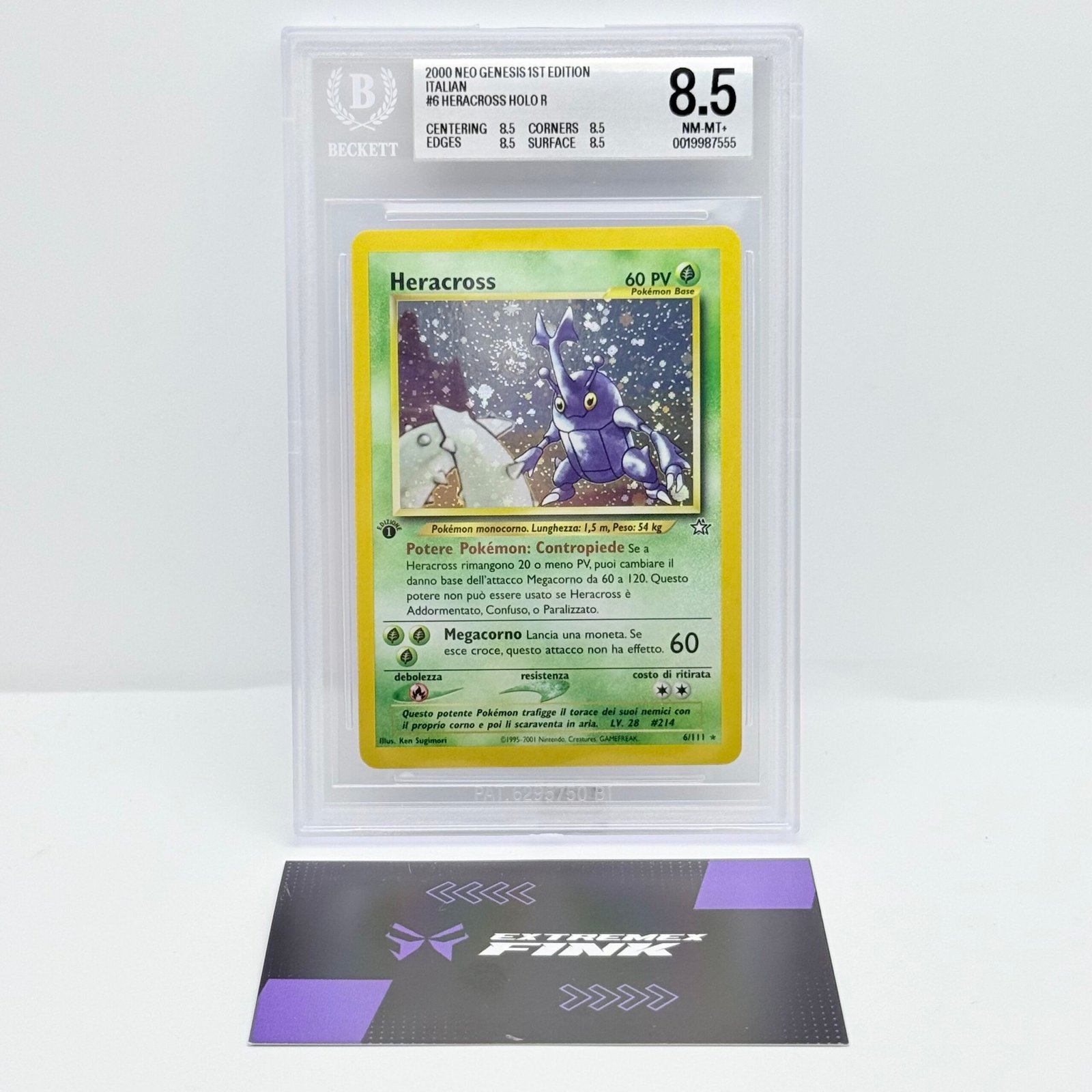 CARTA POKEMON HERACROSS HOLO 6/111 - ITA - 1 EDIZIONE - NEO GENESIS - BGS 8,5