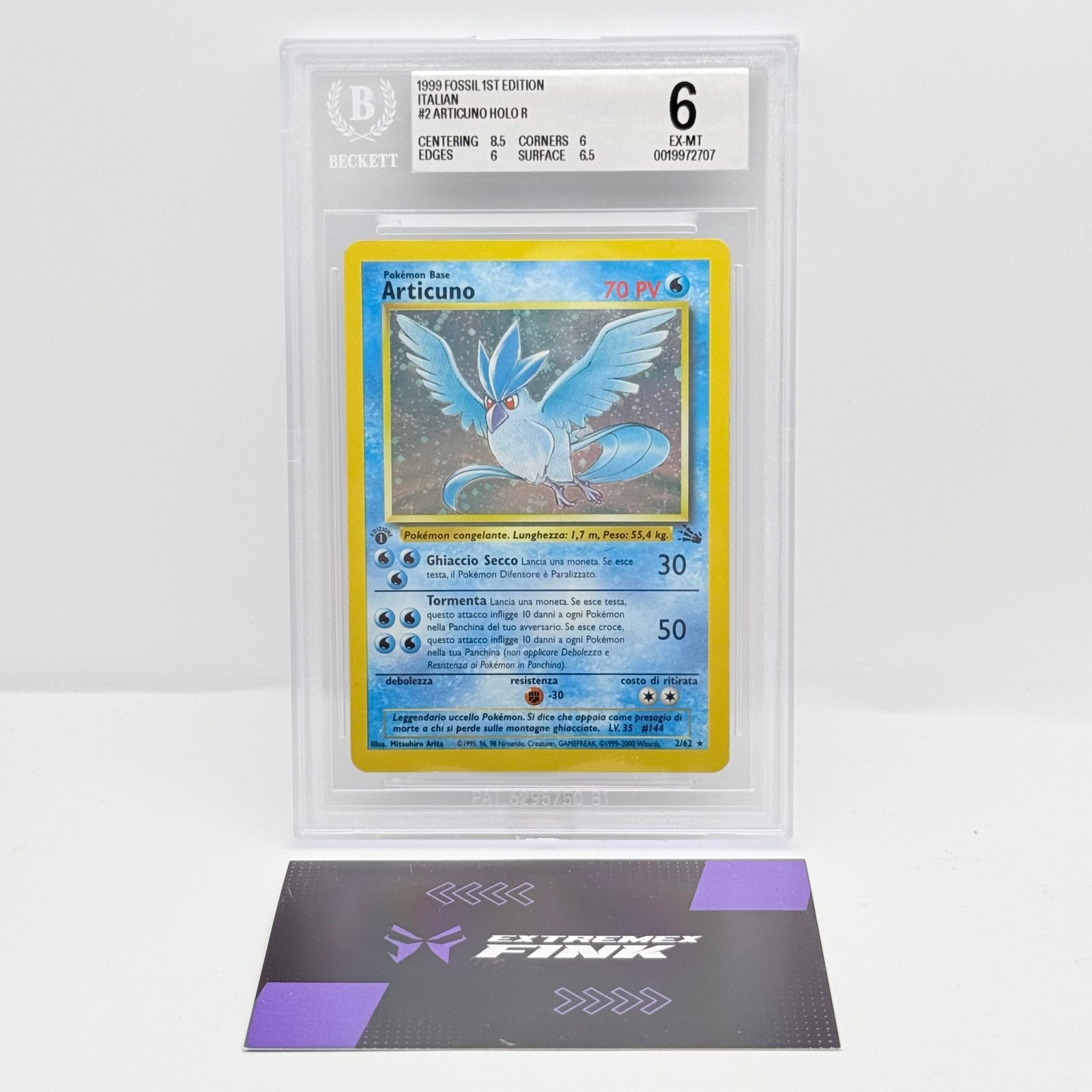 CARTA POKEMON ARTICUNO HOLO 2/62 - 1 EDIZIONE - ITA - SET FOSSIL 1999 - BGS 6