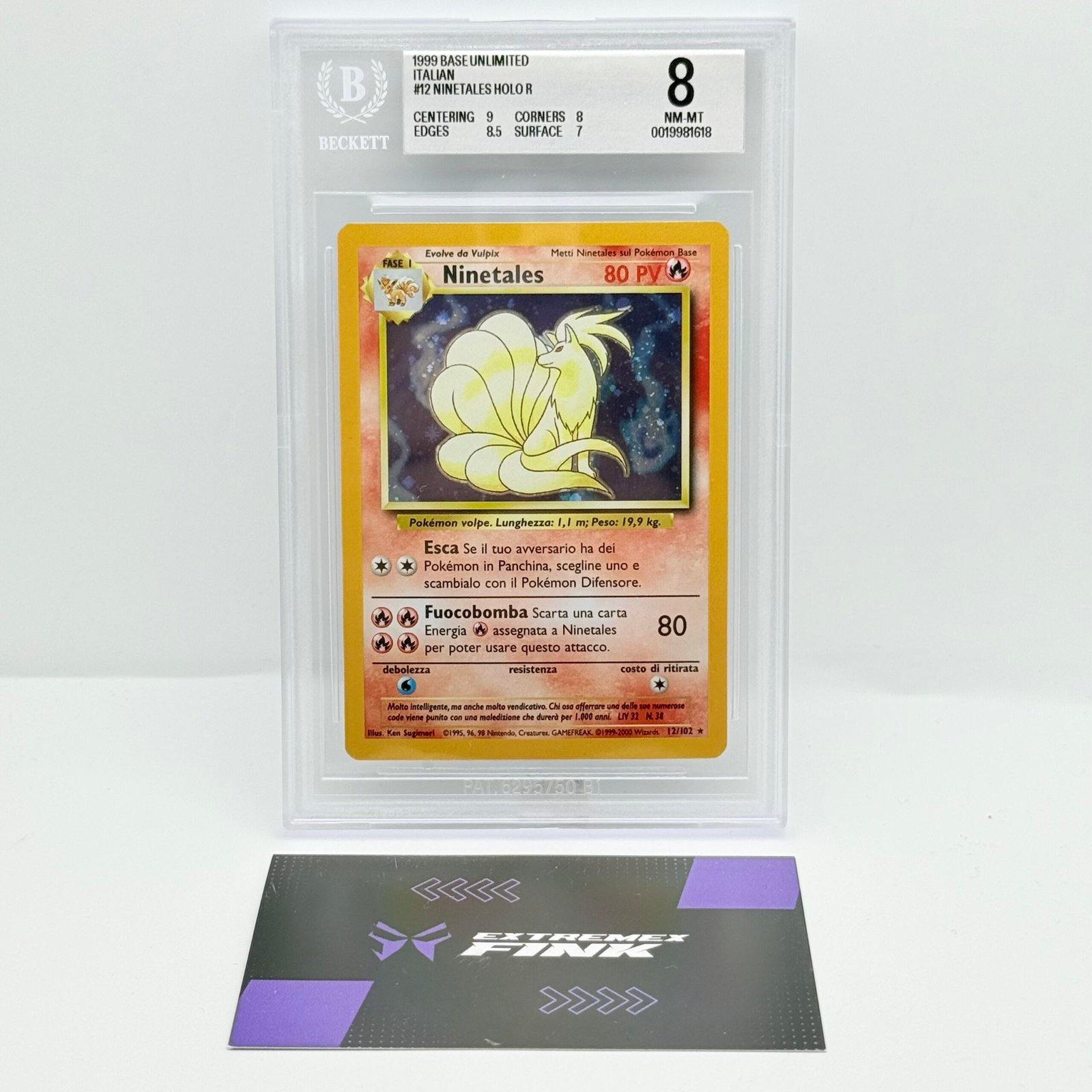 CARTA POKEMON NINETALES HOLO 12/102 - ITA - SET BASE - BECKETT BGS 8