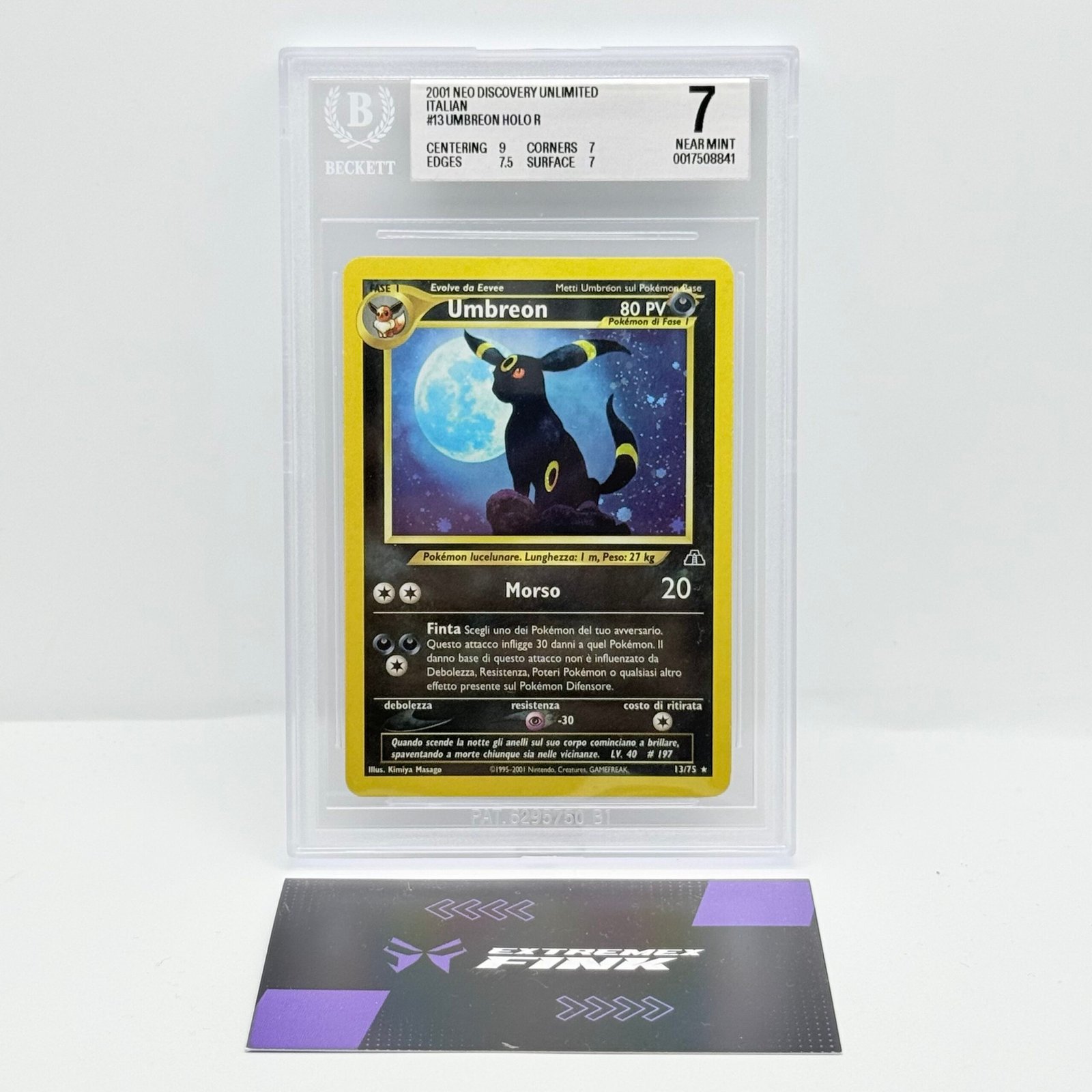 CARTA POKEMON UMBREON HOLO 13/75 - ITA - NEO DISCOVERY - BECKETT / BGS 7