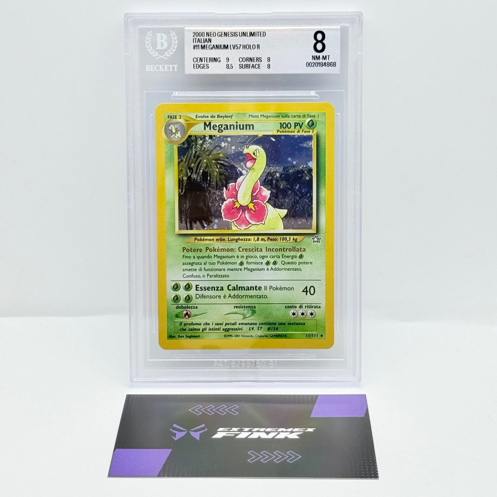 CARTA POKEMON MEGANIUM HOLO 11/111 - ITA - NEO GENESIS BECKETT BGS 8