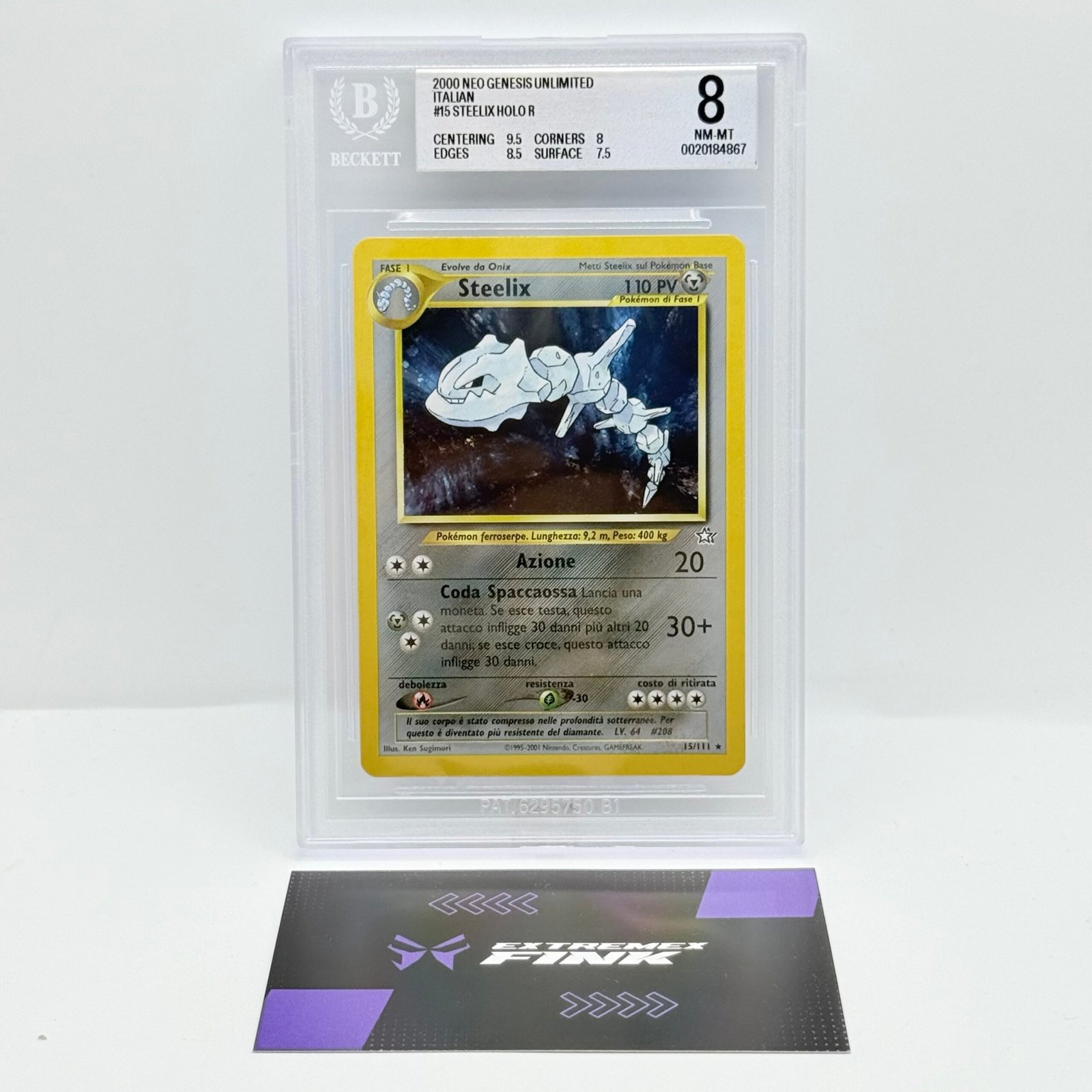 CARTA POKEMON STEELIX HOLO 15/111 - ITA - NEO GENESIS BECKETT BGS 8