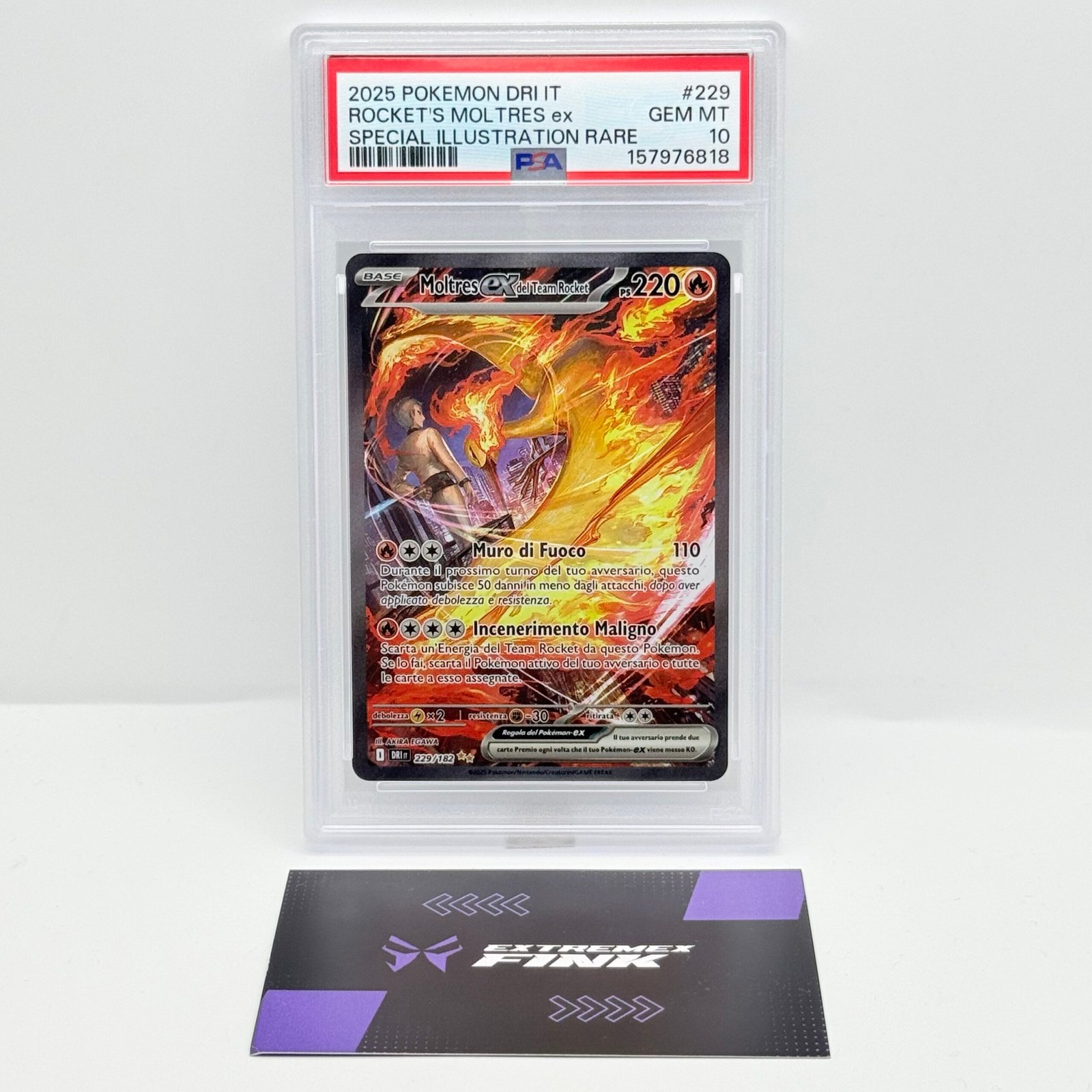 CARTA POKEMON MOLTRES EX DEL TEAM ROCKET 229/182 RIVALI PREDESTINATI ITA PSA 10