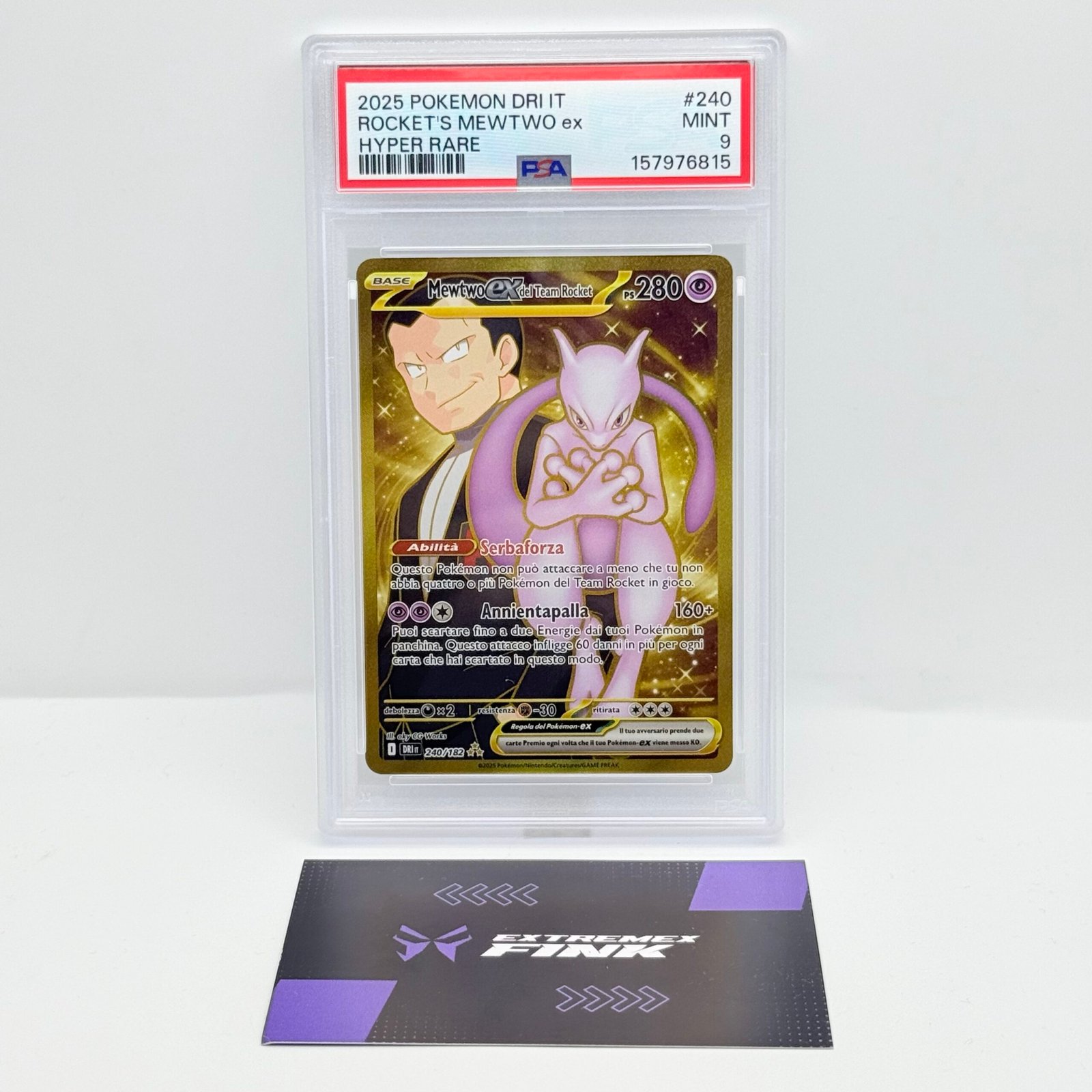 CARTA POKEMON MEWTWO EX DEL TEAM ROCKET 240/182 RIVALI PREDESTINATI ITA PSA 9