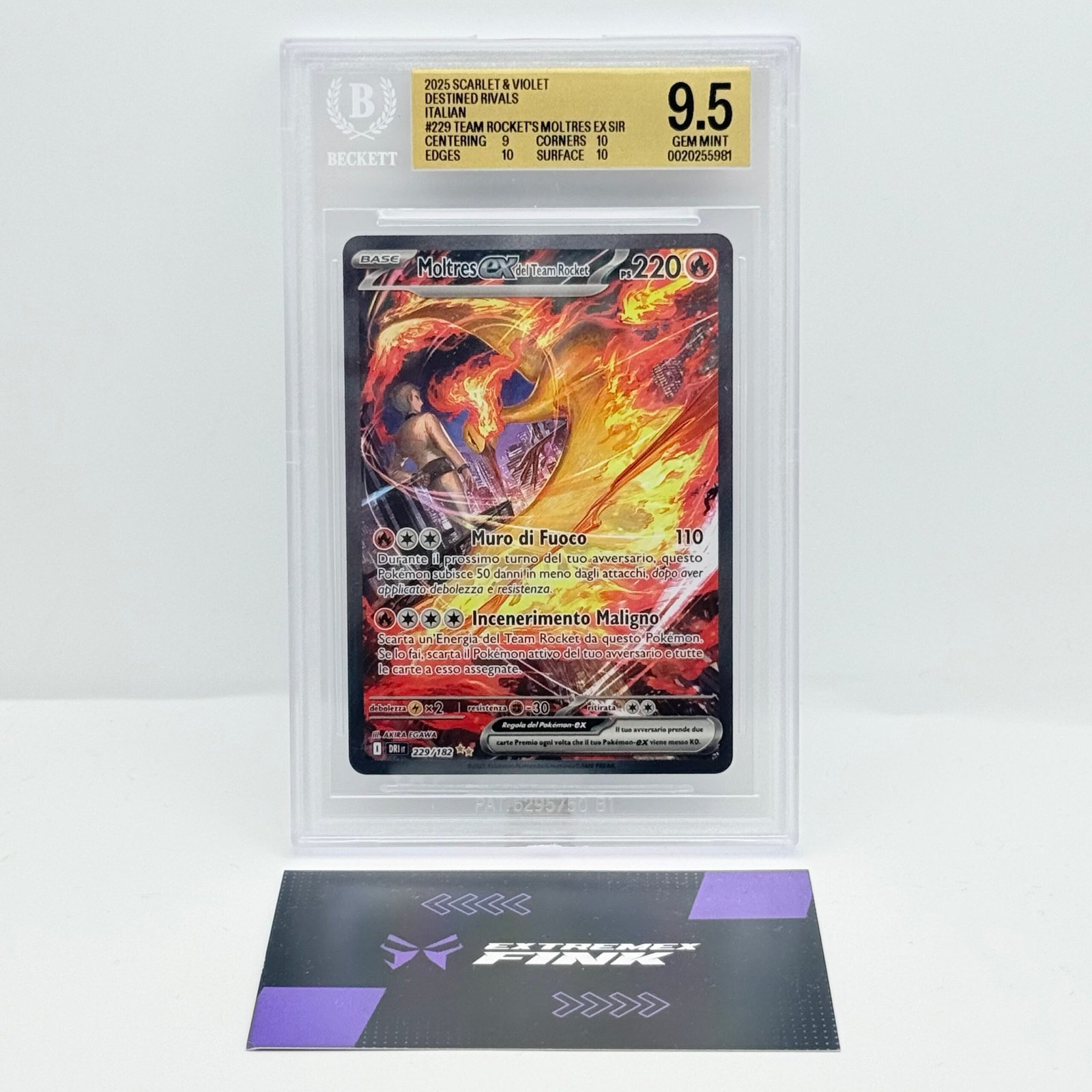 CARTA POKEMON MOLTRES EX DEL TEAM ROCKET 229/182 RIVALI PREDESTINATI ITA BGS 9,5