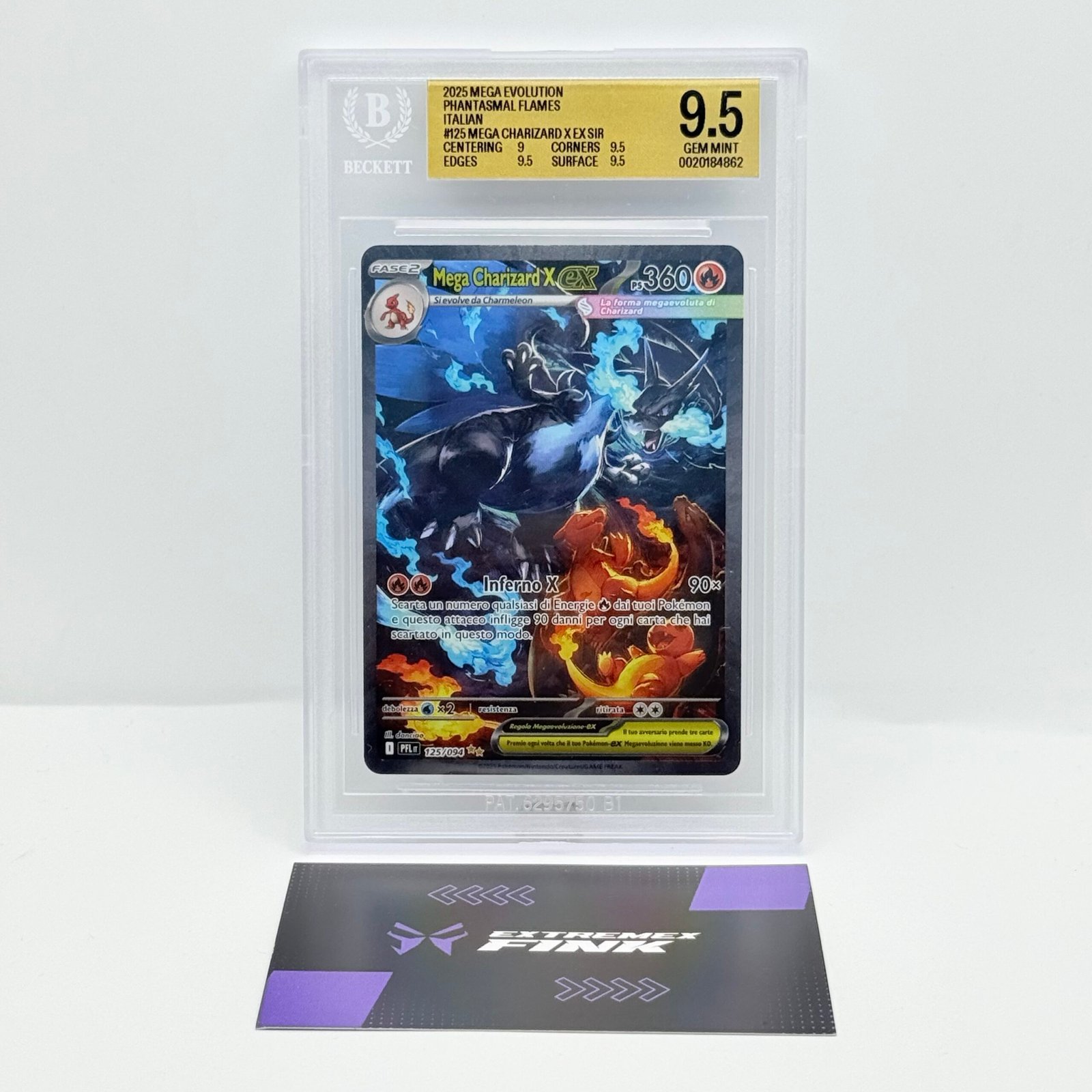 CARTA POKEMON MEGA CHARIZARD X EX 125/094 ITA FIAMME SPETTRALI - BECKETT BGS 9,5