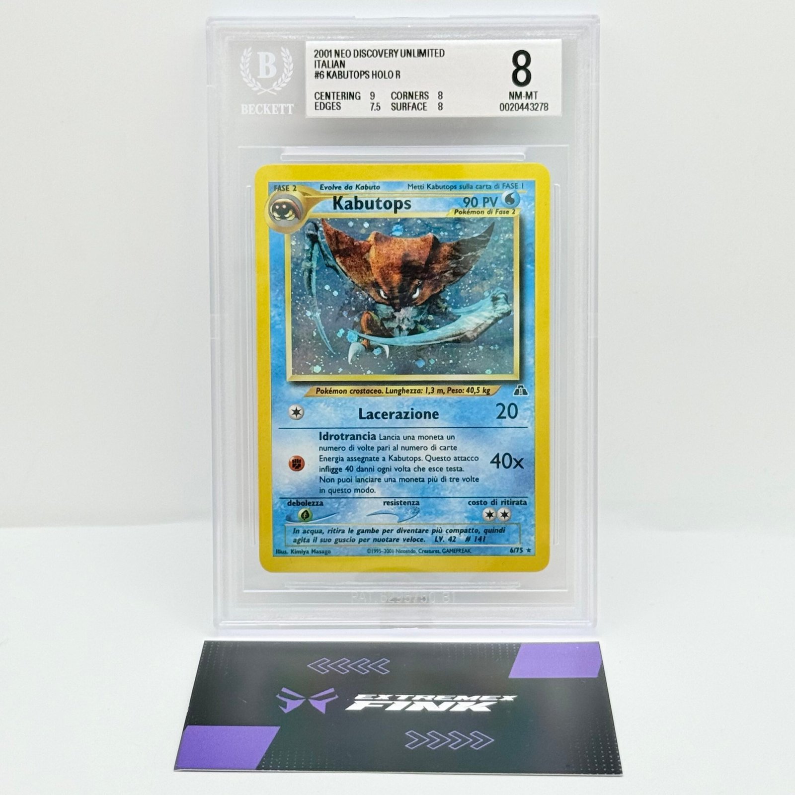 CARTA POKEMON KABUTOPS HOLO 6/75 - ITA - NEO DISCOVERY - BECKETT / BGS 8