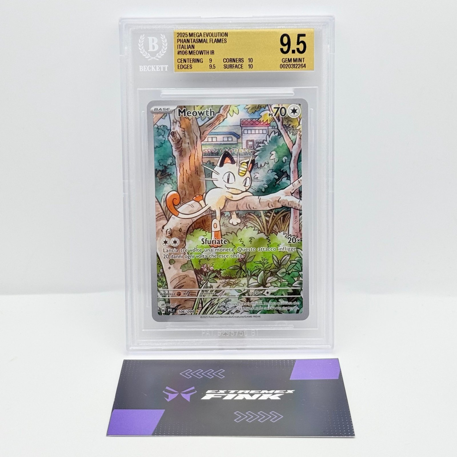 CARTA POKEMON MEOWTH 106/094 ITA FIAMME SPETTRALI - BECKETT BGS 9,5