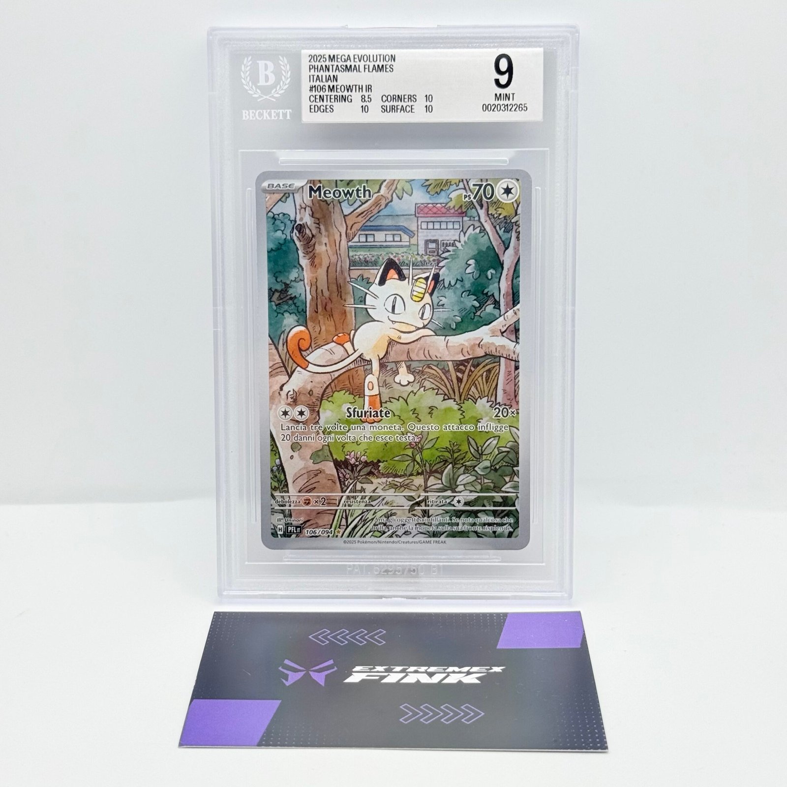 CARTA POKEMON MEOWTH 106/094 ITA FIAMME SPETTRALI - BECKETT BGS 9
