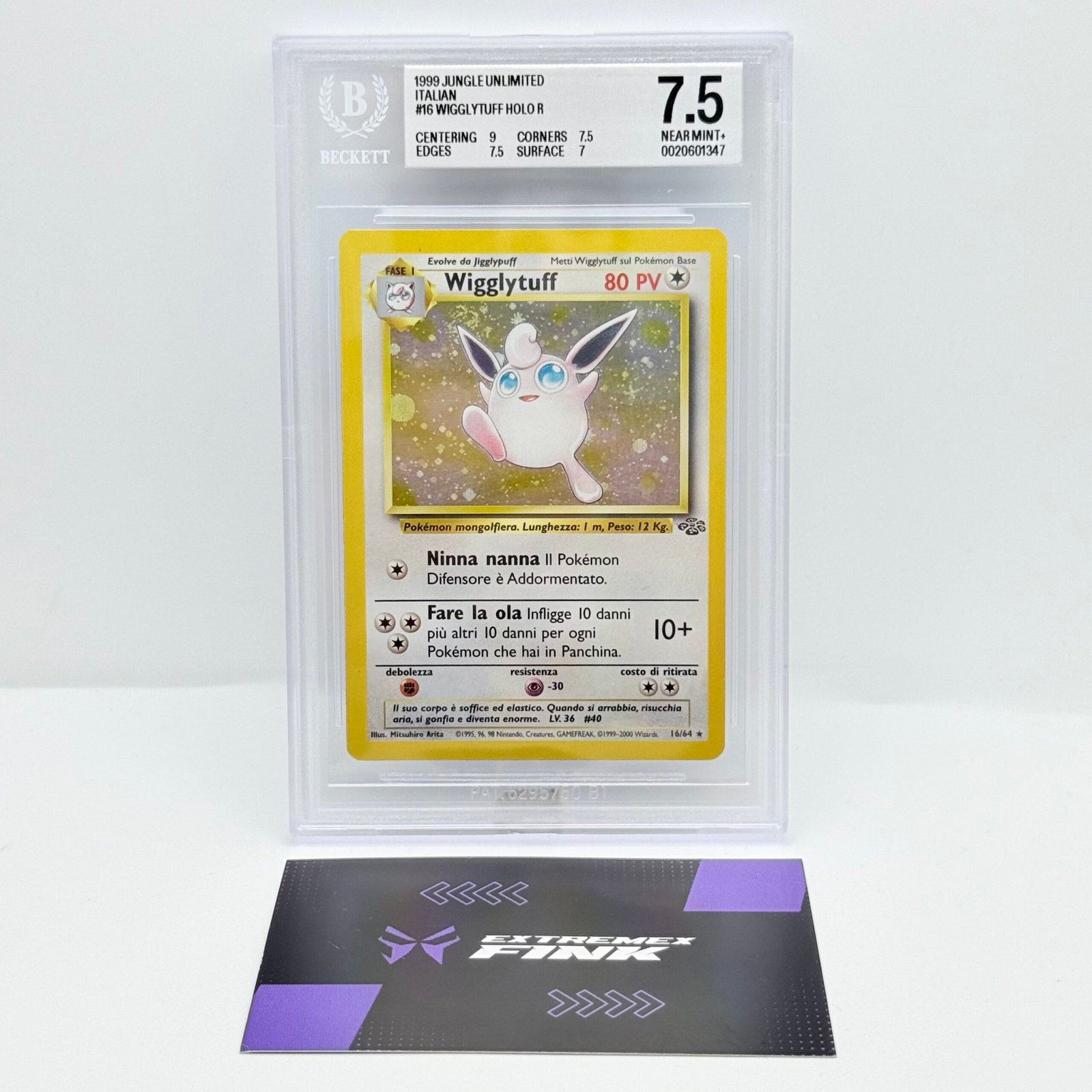 CARTA POKEMON WIGGLYTUFF HOLO 16/64 - ITA - SET JUNGLE - BECKETT BGS 7,5