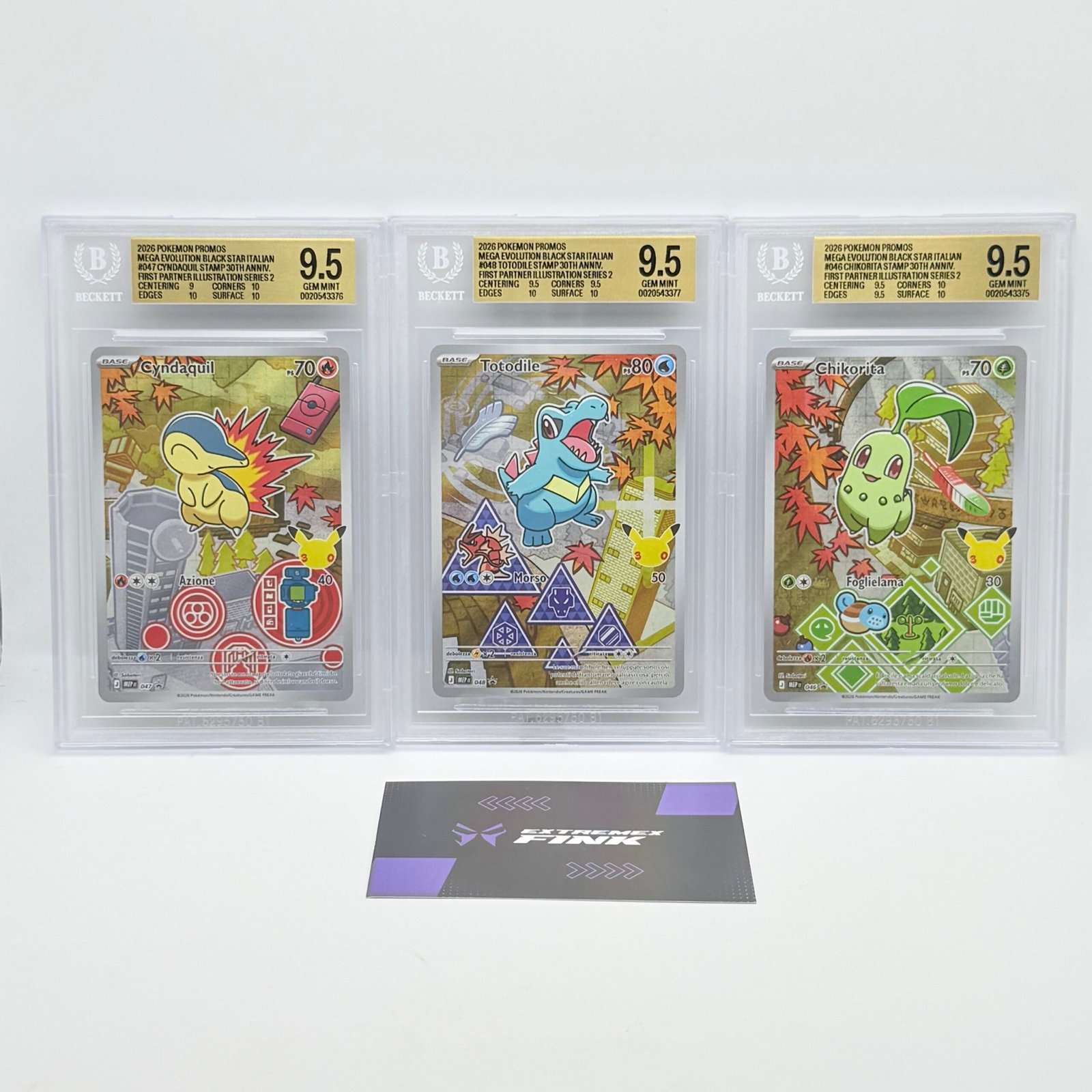 CARTE POKEMON TRIO 2a GEN COMPAGNI D‘AVVENTURA SERIE 2 - TUTTI BGS 9,5